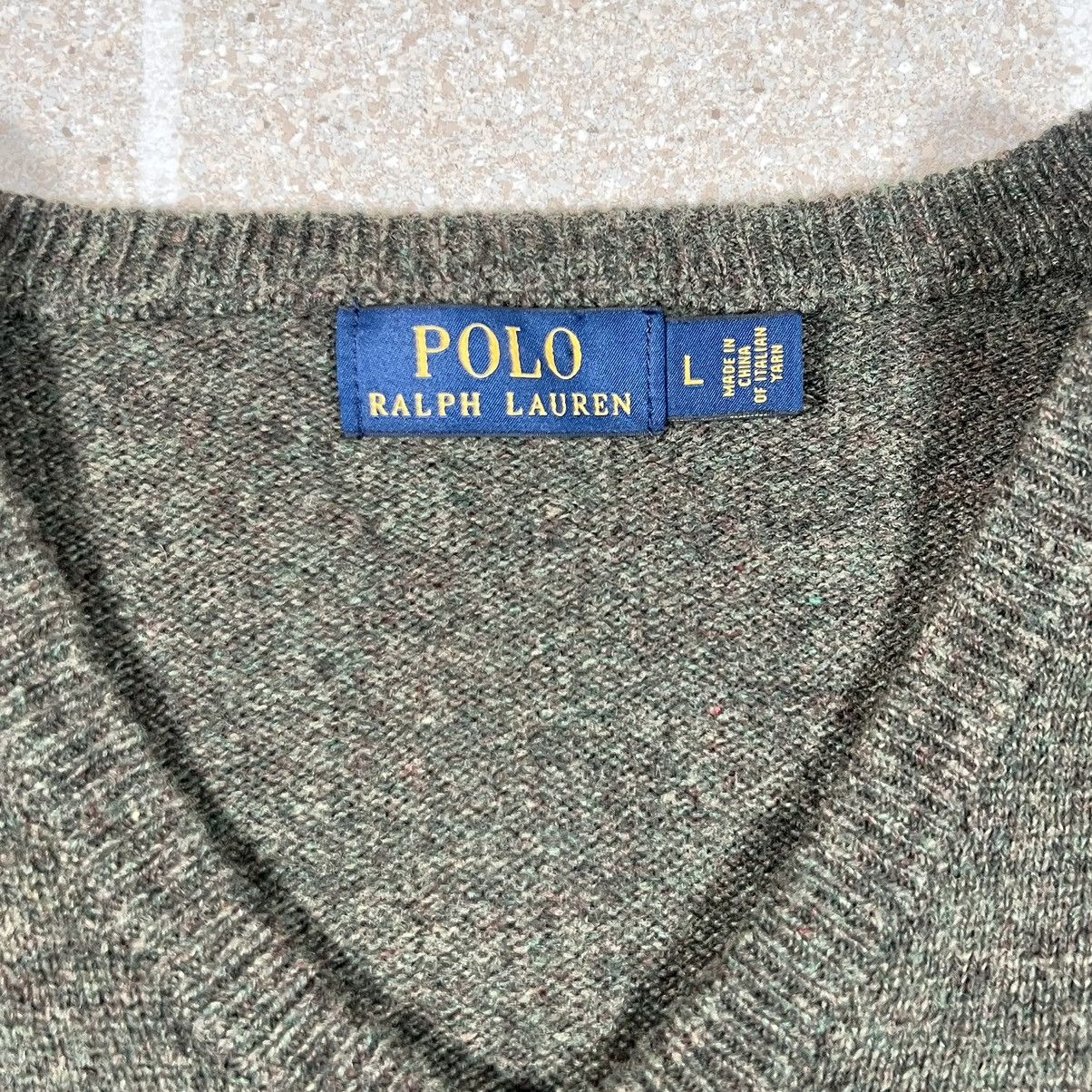 Polo Ralph Lauren × Vintage Polo Ralph Lauren 100% Wool V Neck Sweater Olive Green Size US L / EU 52-54 / 3 - 3 Thumbnail