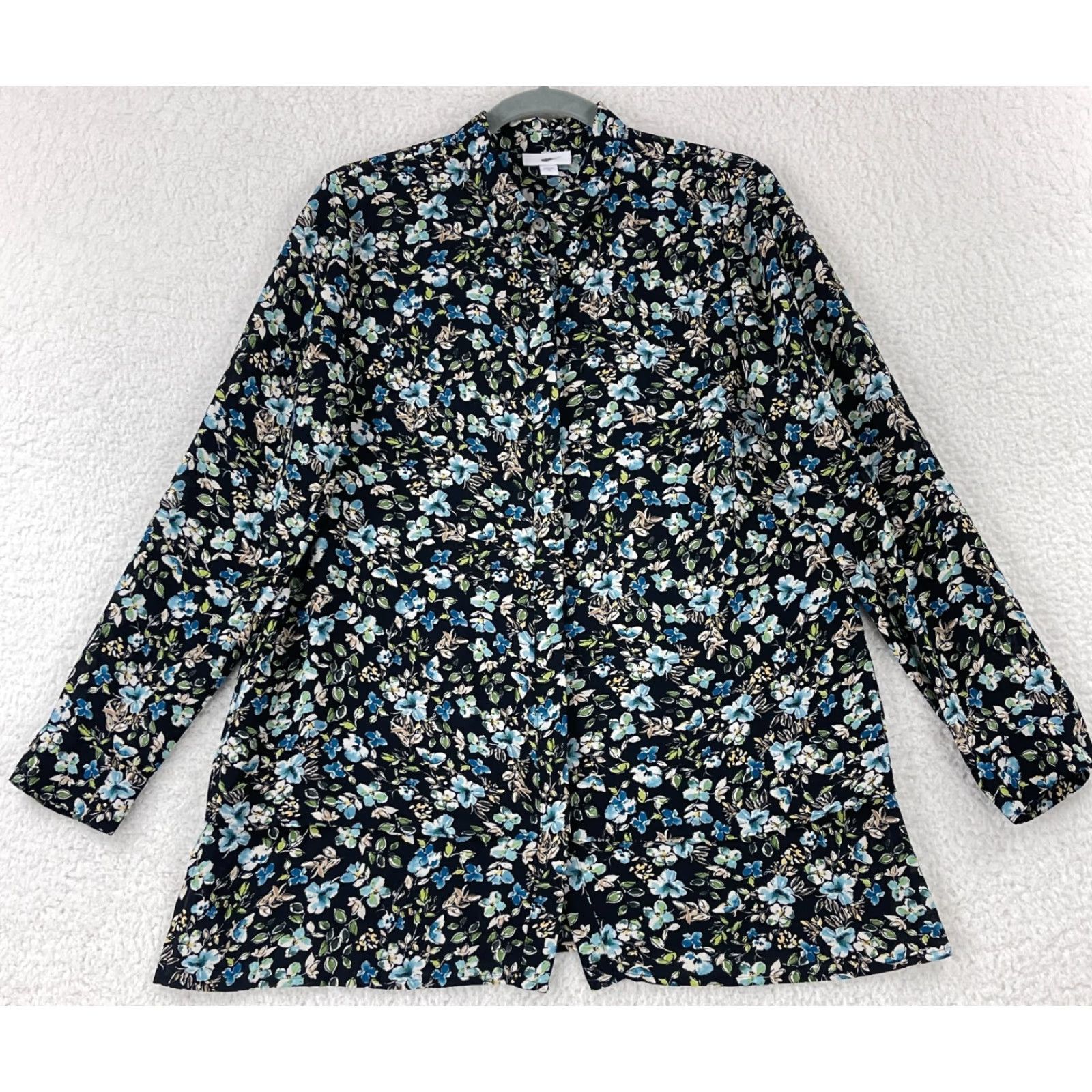 J. Jill J. Jill Black Floral Button-Up Shirt Womens Small Long Sleeve Collared Casual Size S / US 4 / IT 40 - 2 Thumbnail