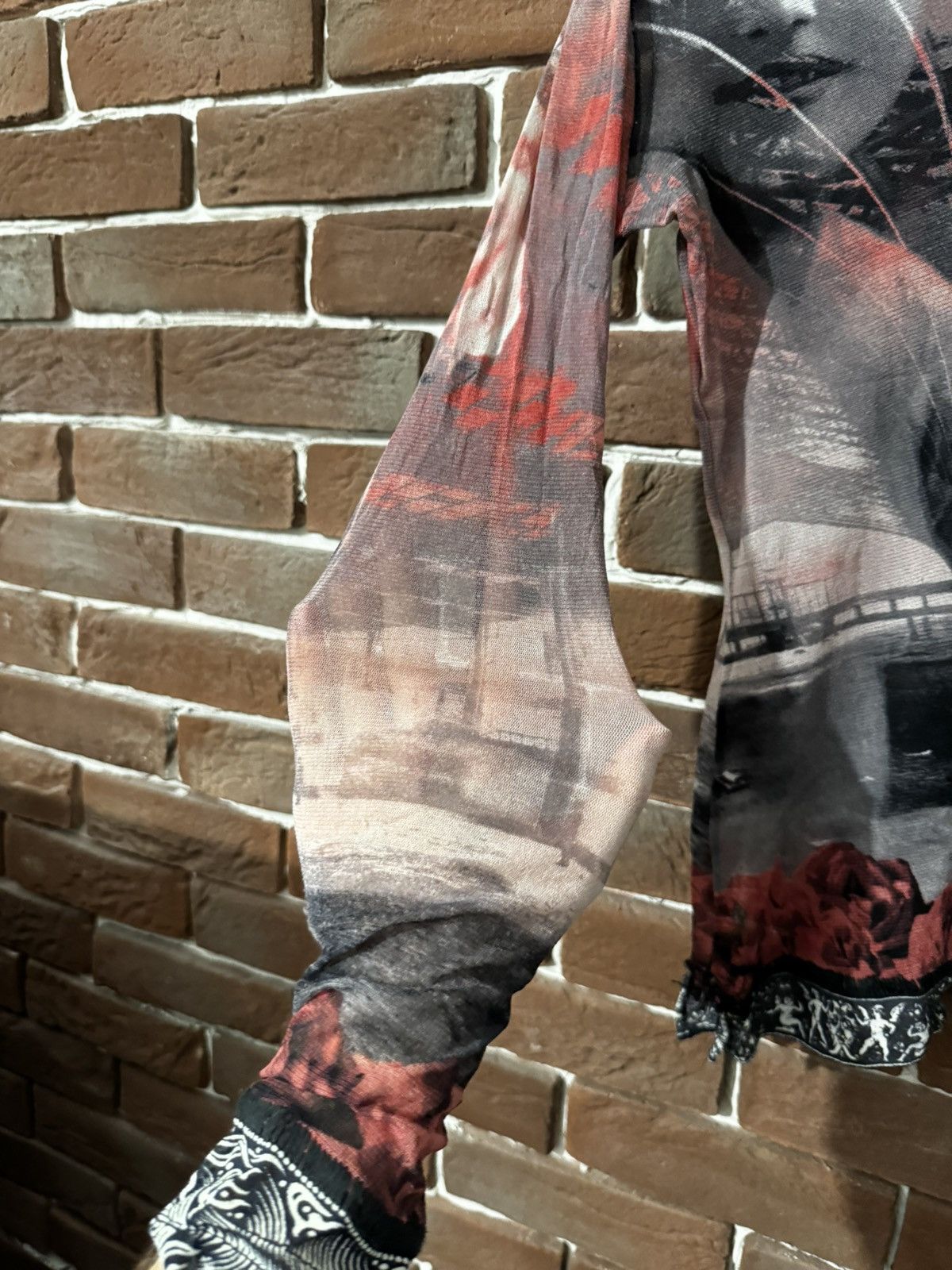 Jean Paul Gaultier Vintage 90s Jean Paul Gaultier Roses Portrait Mesh LS TOP JP Size L / US 10 / IT 46 - 11 Thumbnail