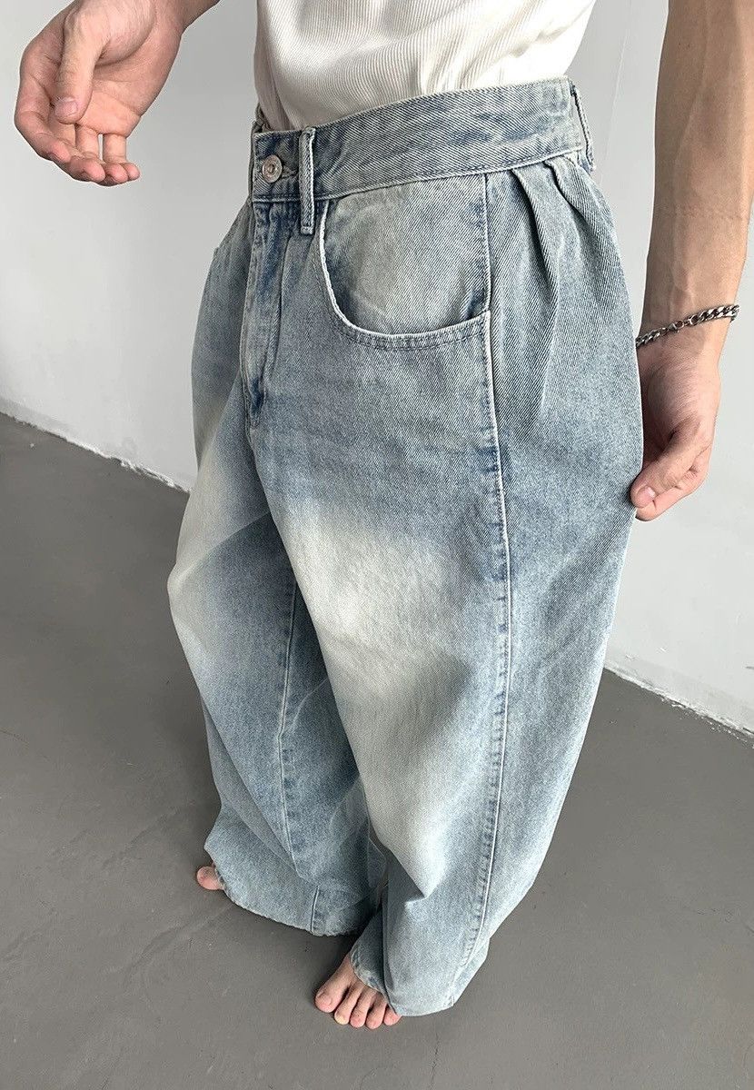 Japanese Brand × Vintage Cleanfit retro side pleated washed baggy jeans pants Size US 28 / EU 44 - 6 Thumbnail