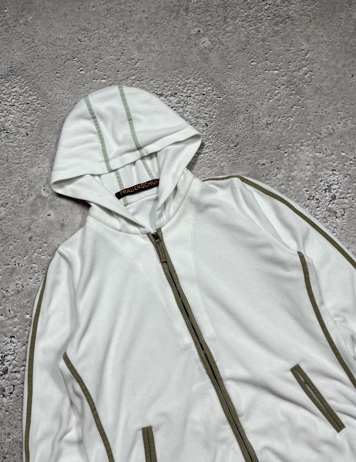 Frauenschuh Frauenschuh White Zip-Up Hoodie with Beige Trim Size S / US 4 / IT 40 - 4 Thumbnail