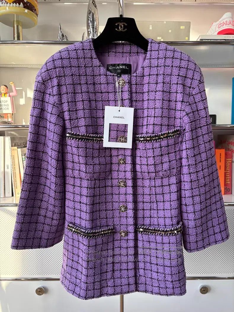 Chanel Chanel Purple plaid double C leather chain diamond buckle Size XS / US 0-2 / IT 36-38 - 1 Thumbnail