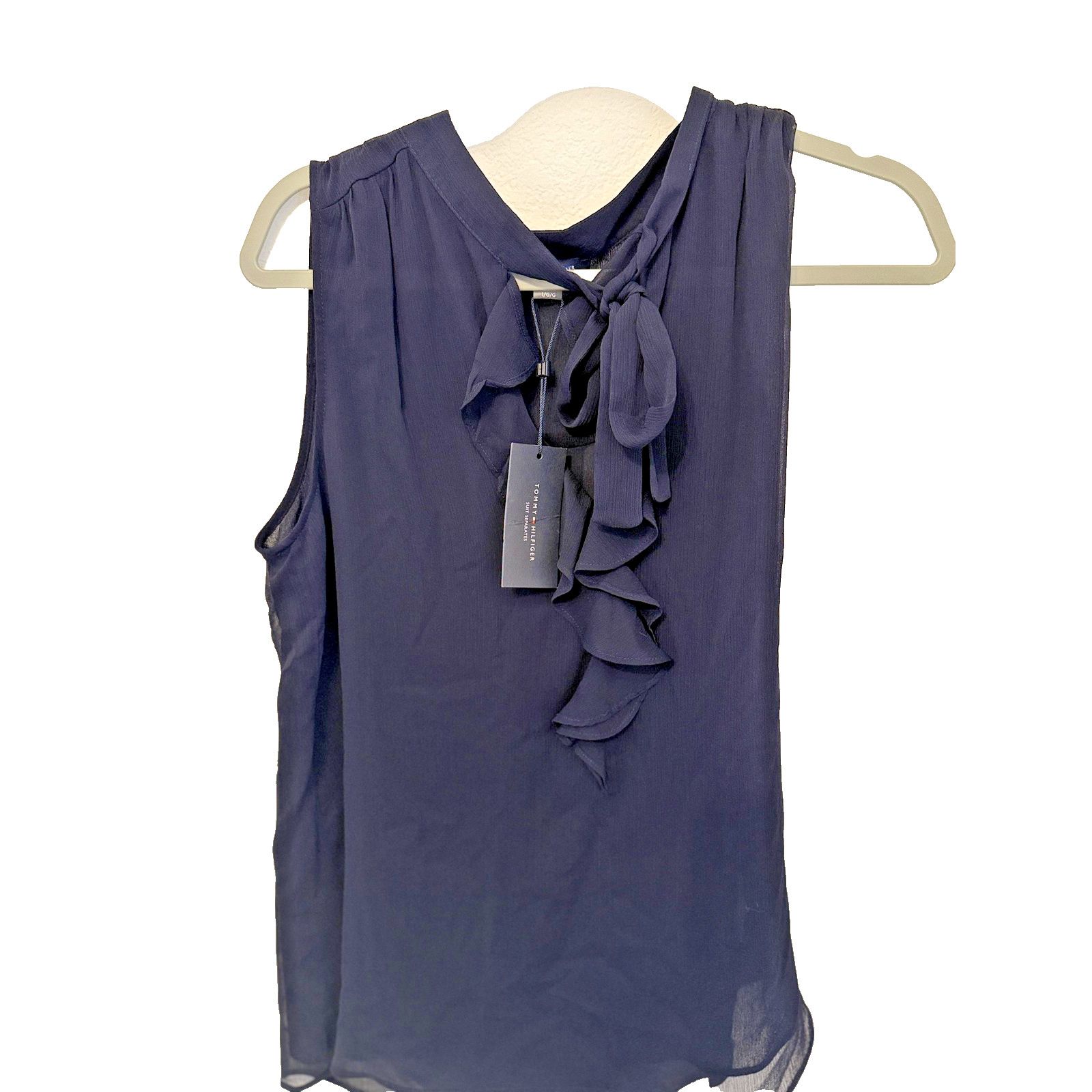 Tommy Hilfiger Tommy Hilfiger Blouse Women LG Navy Sleeveless Chiffon Top Size L / US 10 / IT 46 - 4 Thumbnail