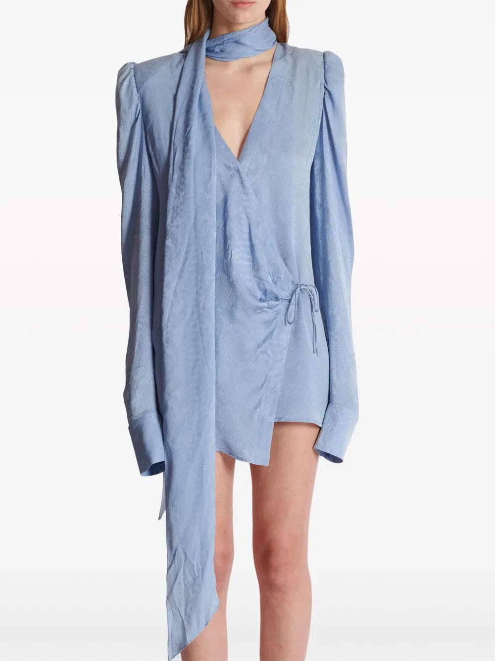 Balmain o1y0525 Silk Mini Dress in Light Blue Size M / US 6-8 / IT 42-44 - 3 Thumbnail