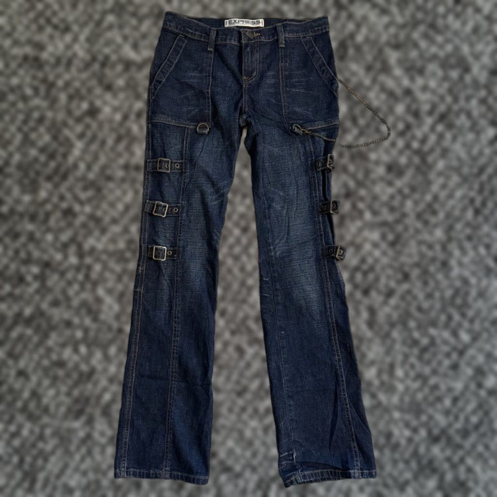 Express VINTAGE Y2K Express Jeans Sz 4 Low Rise Raver Buckle Straps Chain Precision Fit Size 27" / US 4 / IT 40 - 1 Thumbnail