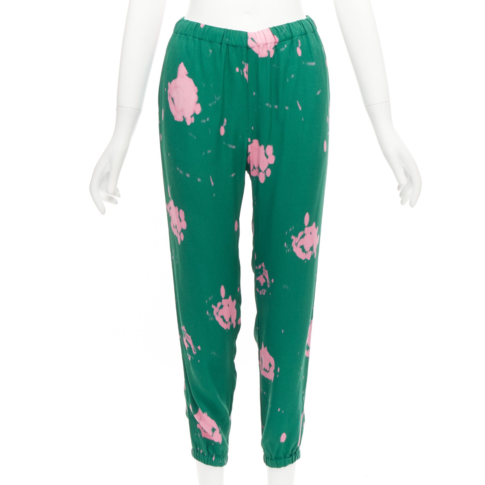 image of Marni Green Pink Splatter Tie Dye Print Elasticated Casual Pants It38 Xs, Women's (Size 26)