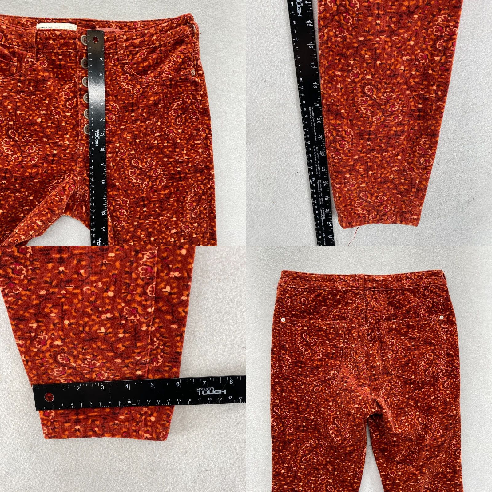Vintage Pilcro Skinny Corduroy Pants Women's 31 Red Floral Button Fly Boyfriend Boho Slim Ankle Cotton Spandex Size 24" / US 00 / IT 34 - 8 Thumbnail