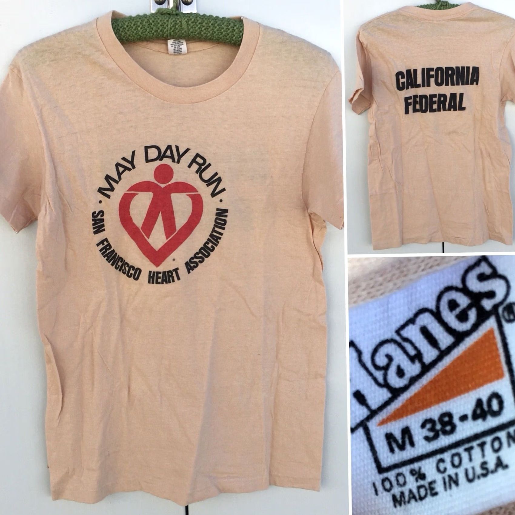 Hanes VINTAGE May Day Run San Francisco Heart Association T-Shirt California Federal M Hanes 100% Cotton Short Sleeve Graphic Tee Men Beige 1970s M Size US M / EU 48-50 / 2 - 4 Thumbnail