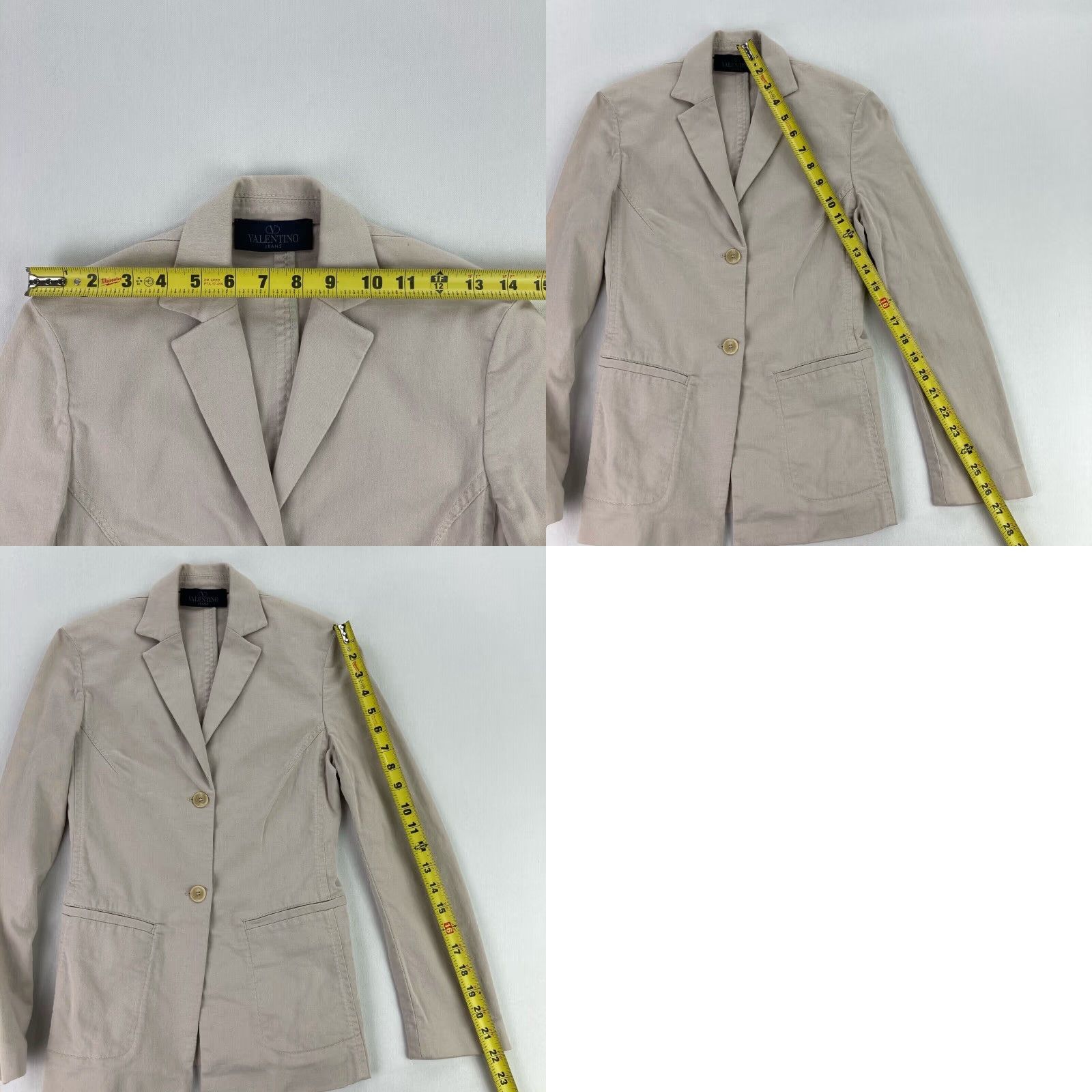 Valentino VINTAGE Valentino Blazer Women 2XS Beige Cotton Stretch 2-Button Jacket Suit Style Mens? Size 24" / US 00 / IT 34 - 8 Thumbnail