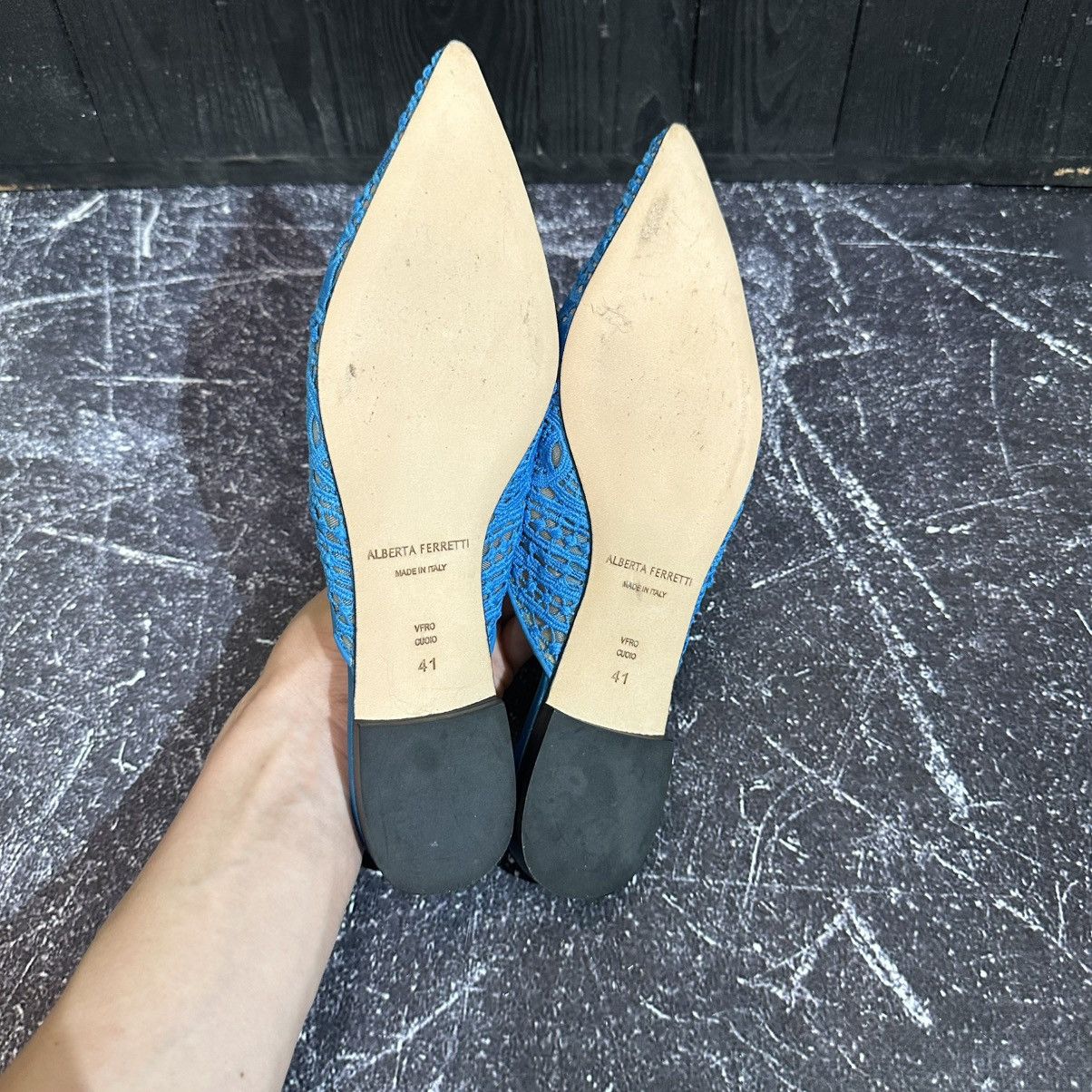 Alberta Ferretti Alberta Ferretti Blue Lace and Satin trim Flat mules size 41 Size US 11 / IT 41 - 11 Thumbnail