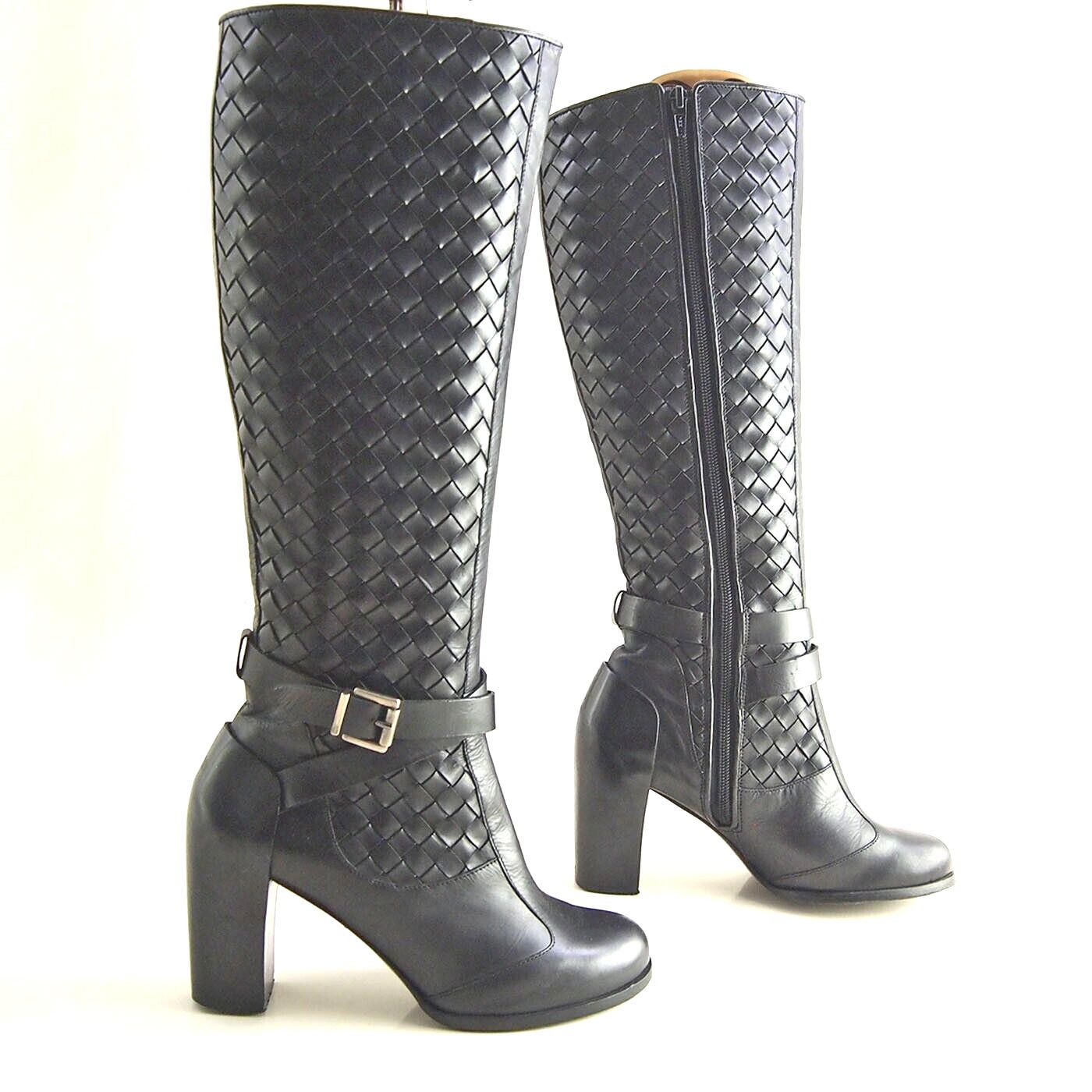 Designer Stephane Kelian Boots Black Braided Leather US 7 EU 37.5 Size US 7 / IT 37 - 4 Thumbnail
