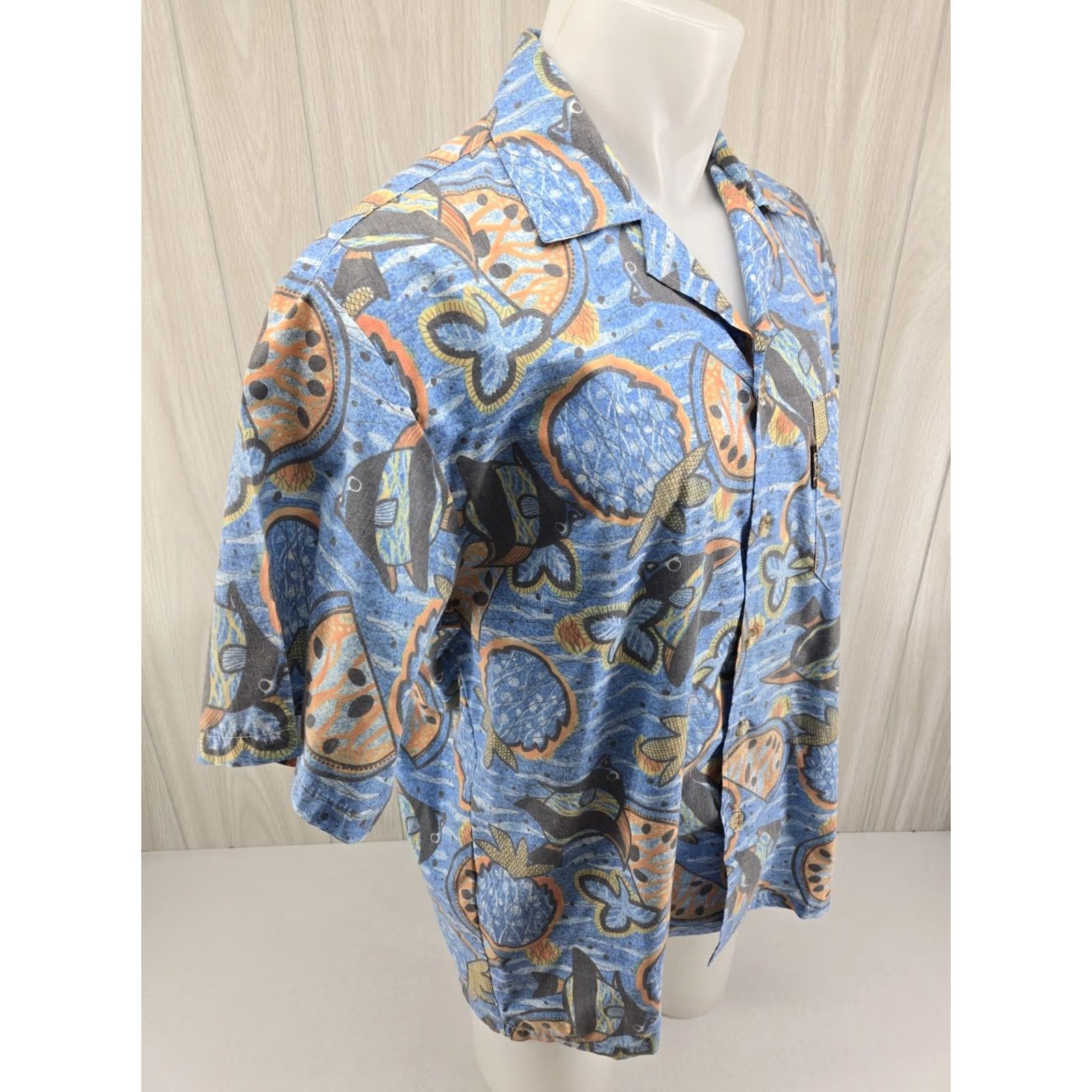 FUZZI Uzzi Aloha Amphibious Gear Hawaiian Button-Up Shirt Short Sleeve Blue Large Mens Regular Size US L / EU 52-54 / 3 - 7 Thumbnail