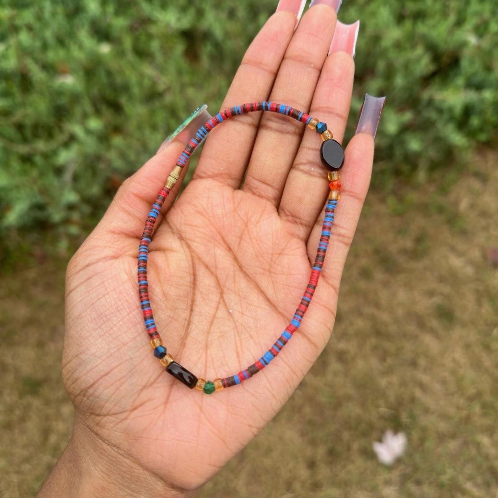 Handmade African heishi bead beaded screw on anklets from Ghana Size ONE SIZE - 5 Thumbnail