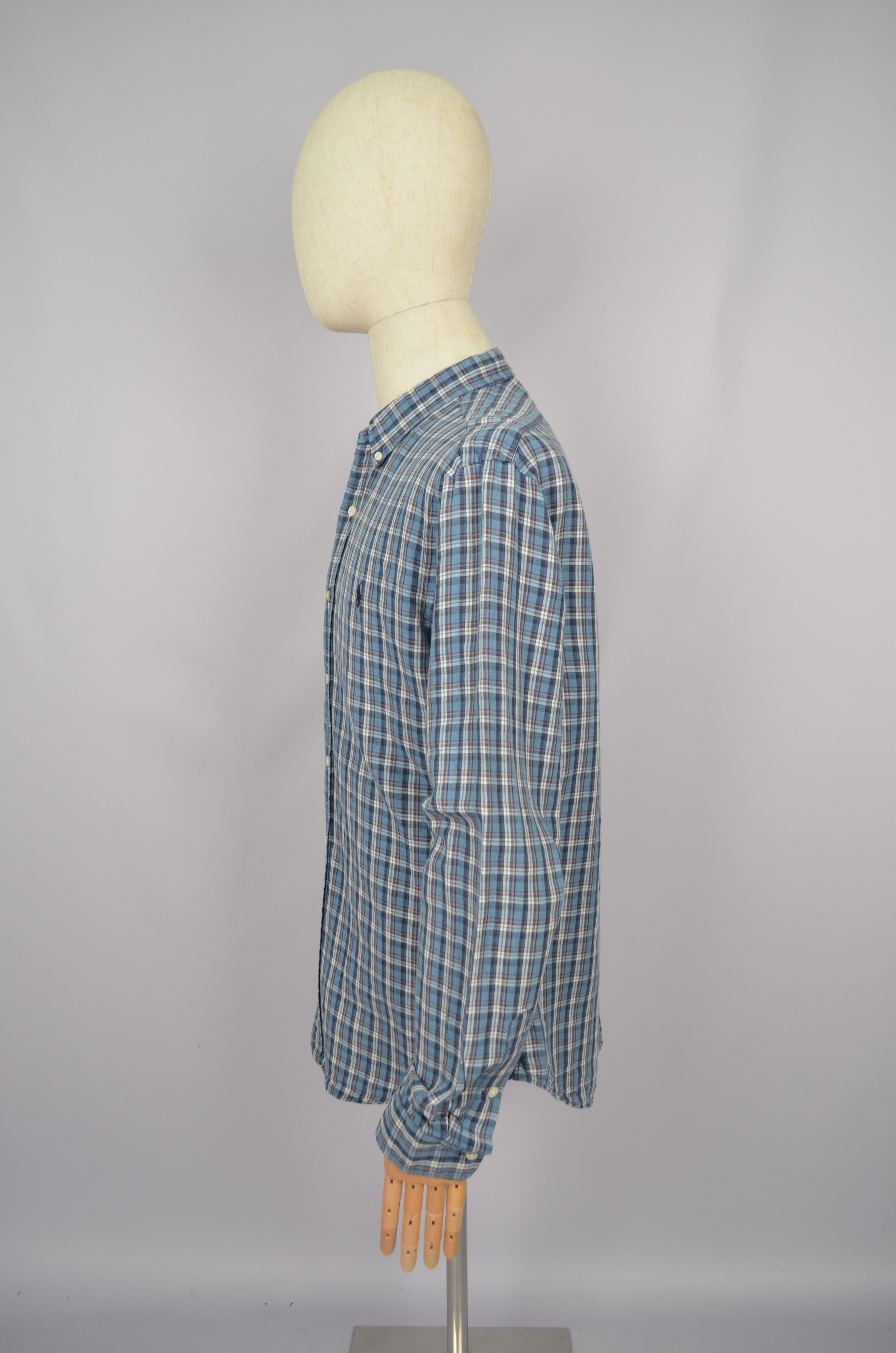 Designer × Polo Ralph Lauren Polo Ralph Lauren Check Blue White Linen\Cotton Slim Shirt Size US L / EU 52-54 / 3 - 4 Thumbnail