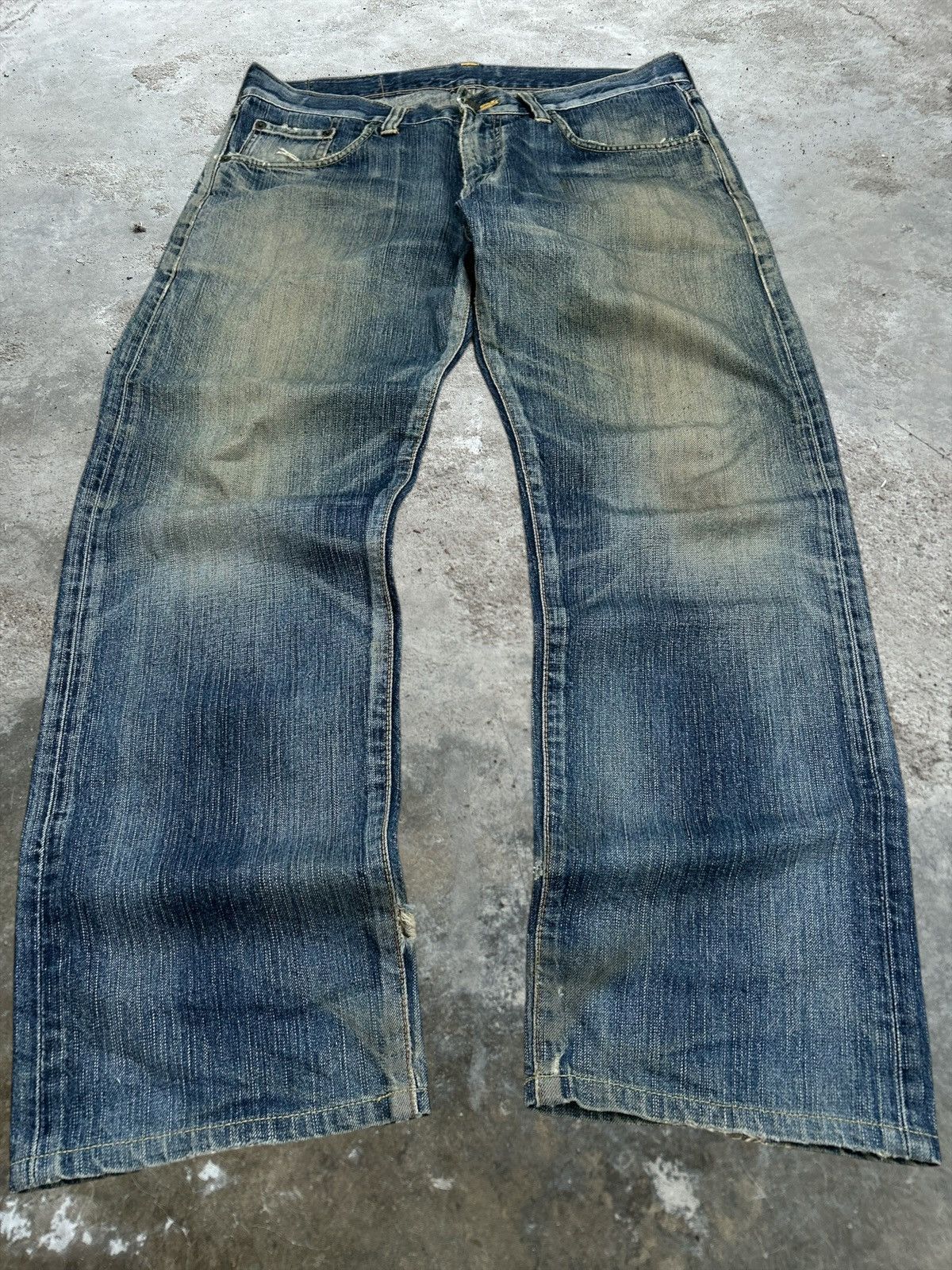 Edwin × Japanese Brand Edwin 503 Blue Trip Mud Washed Baggy Distressed Denim Size US 35 - 1 Thumbnail