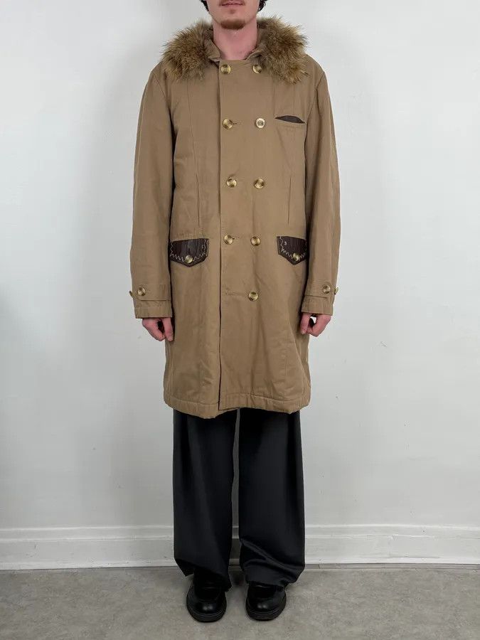 Roberto Cavalli 2000s Roberto Cavalli Fur Collar Beige Long Jacket Size US M / EU 48-50 / 2 - 2 Thumbnail