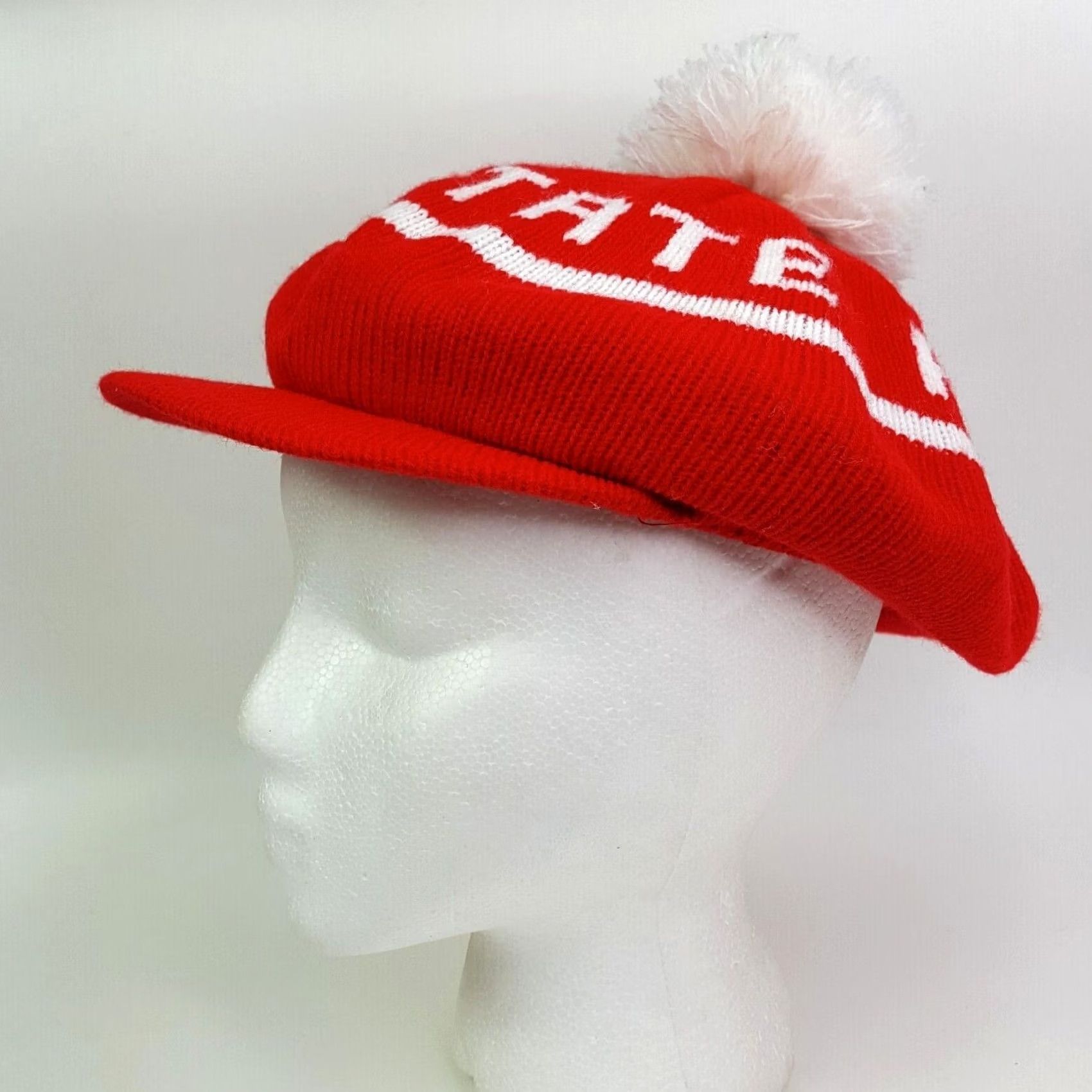 Vintage VINTAGE NC State Wolf Pack Knit Beanie Cabby Newsboy Gatsby Winter Hat Men Red 80s College USA Newsboy Cap Ice, Inc Mens Size ONE SIZE - 2 Thumbnail