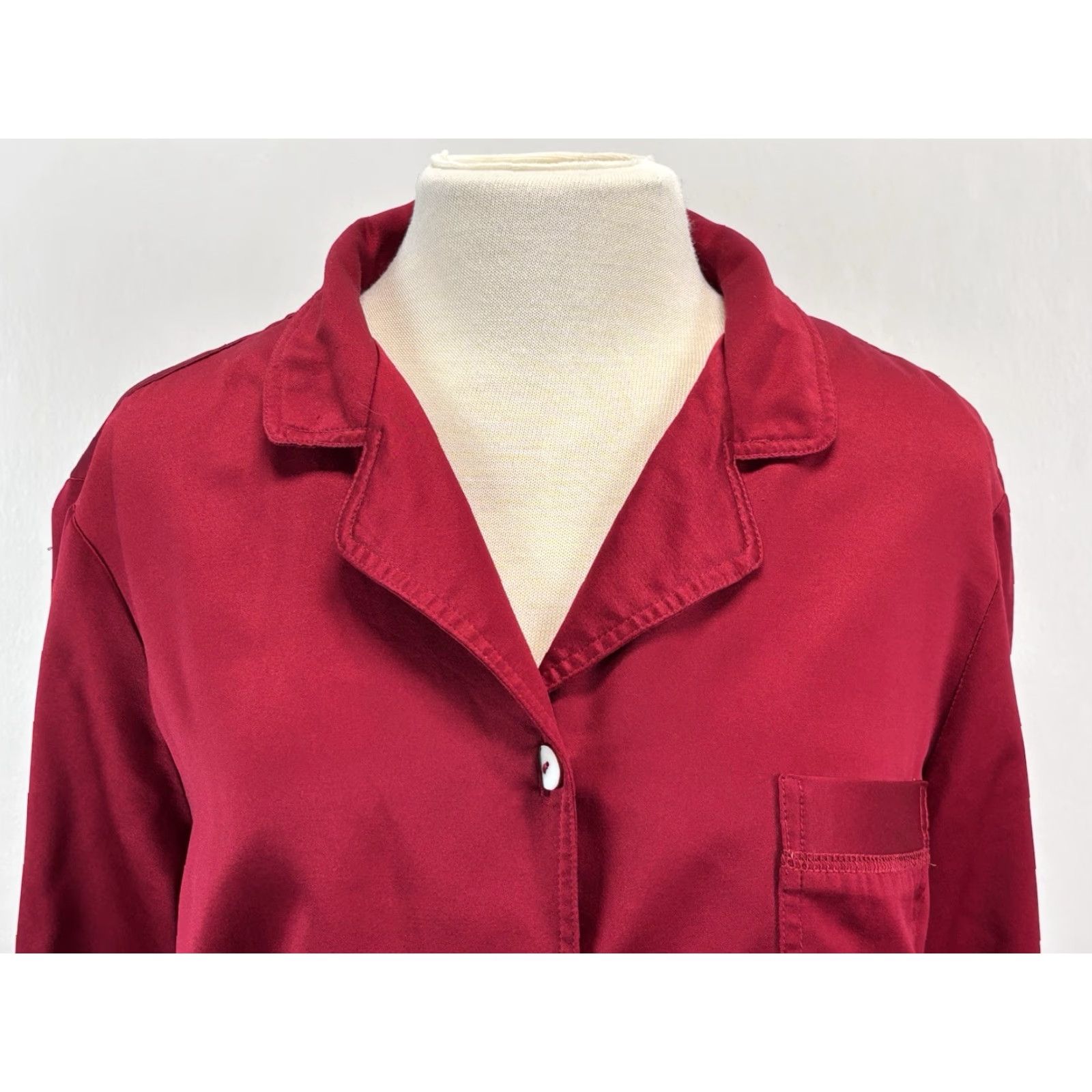 Vintage Appleseeds 2 Pc Red Satin Pajama Set Sz Large Women’s Shirt Pants READ Size L / US 10 / IT 46 - 6 Thumbnail