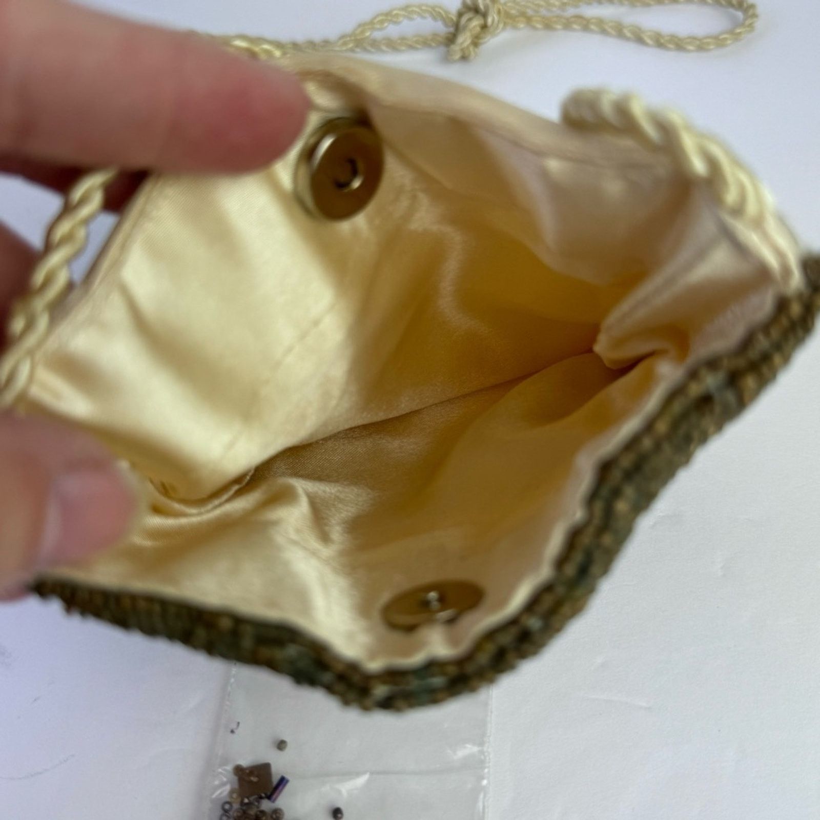 Vintage Cream Silk Bronze Beaded Sequined Evening Evening Bag 5x7 Size ONE SIZE - 10 Thumbnail