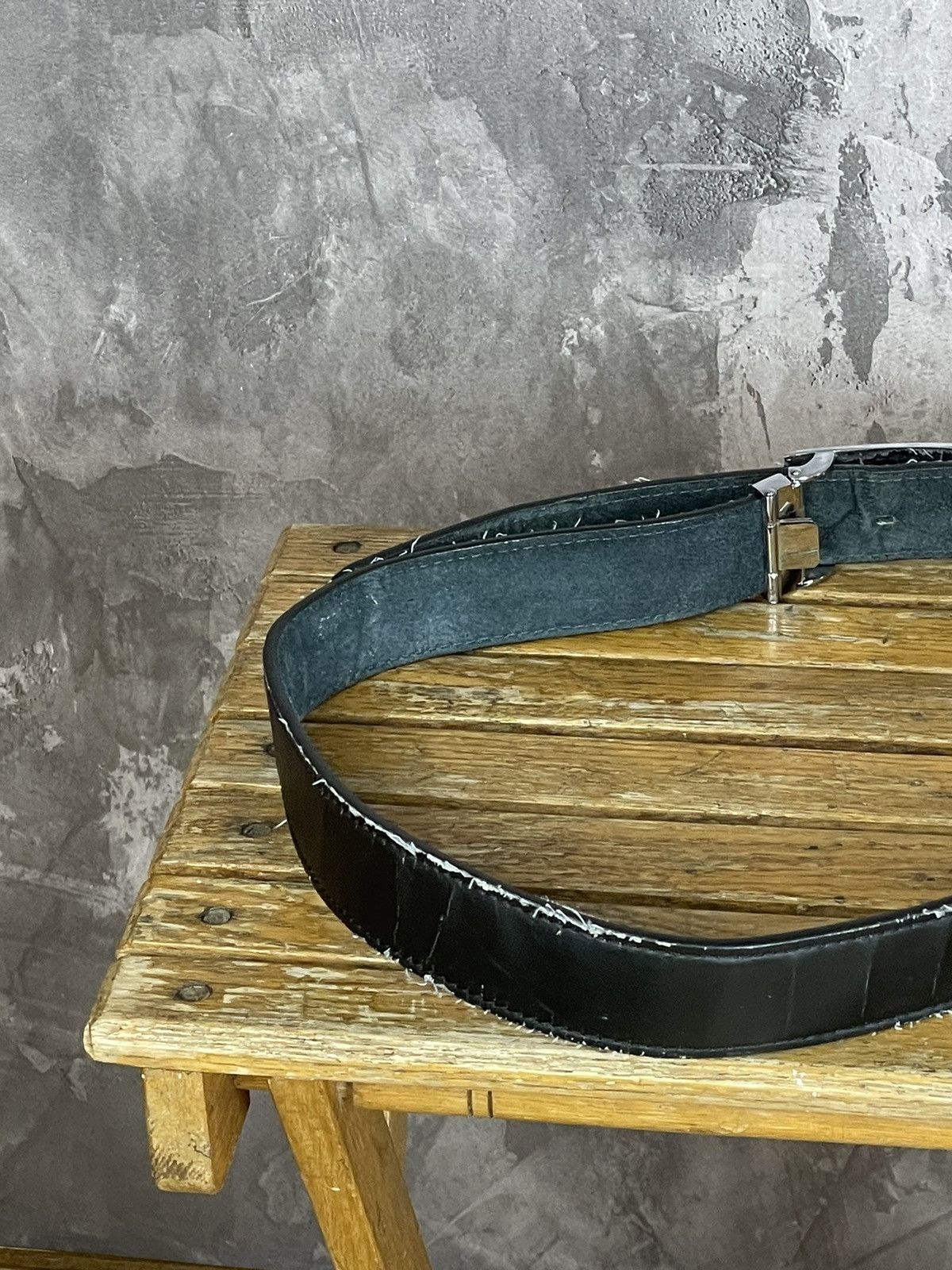 Diesel × Japanese Brand ☠️ DIESEL 90s Vintage Trashed Leather Distressed Metal Belt Size ONE SIZE - 7 Thumbnail