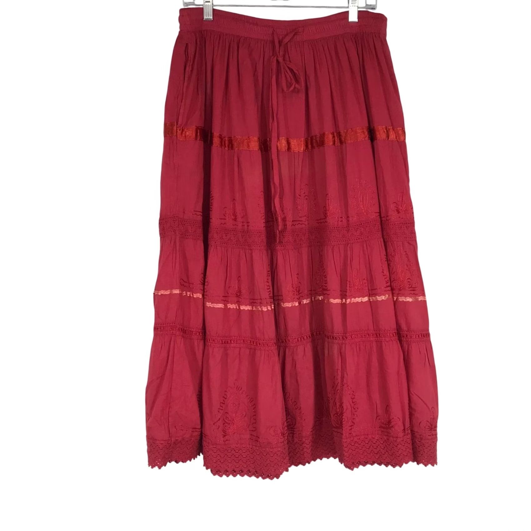 Vintage Sakkas Women's M Skirt Flare Fuchsia Elastic Waist Cotton Boho Long 32in Size 32" / US 10 / IT 46 - 2 Thumbnail