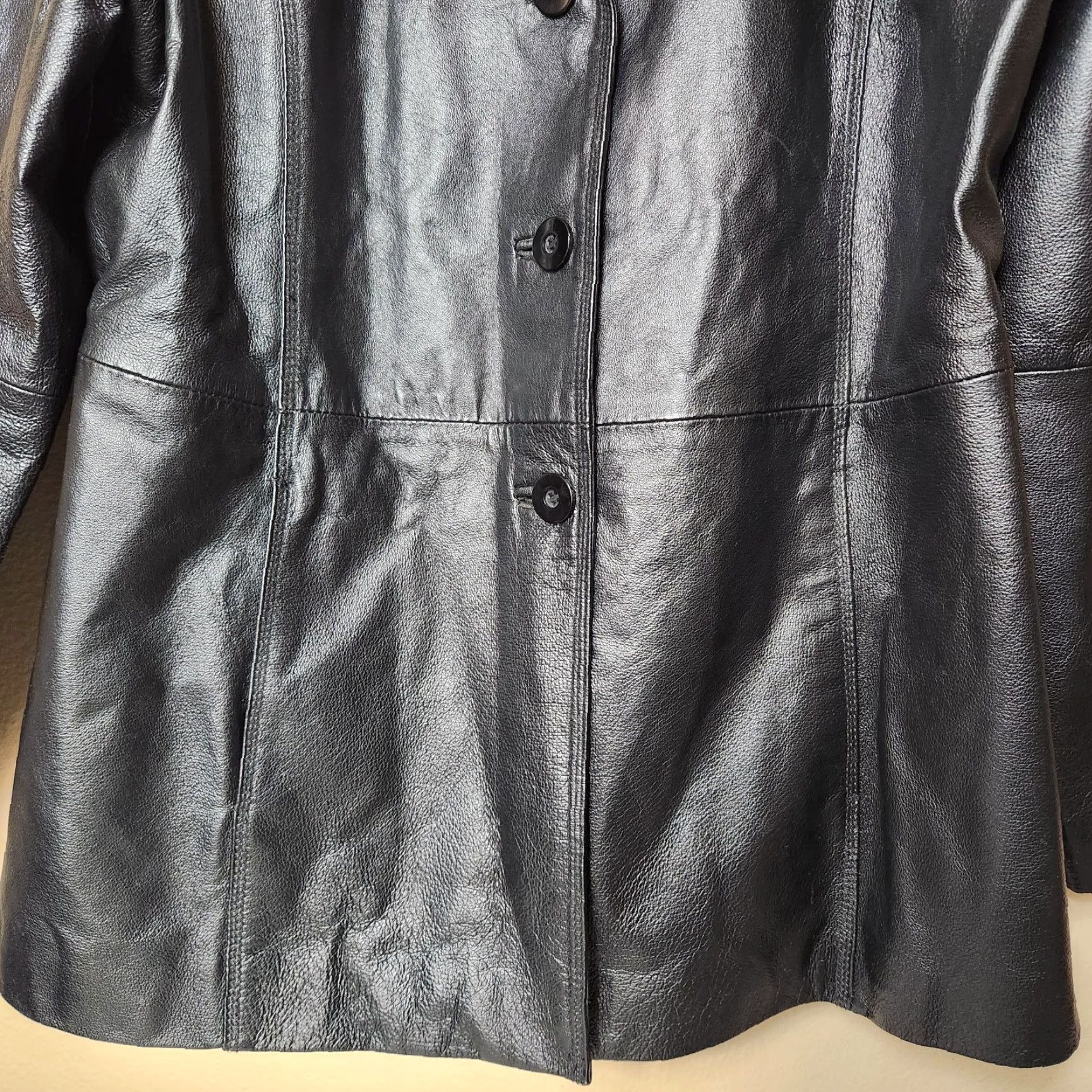 Worthington Worthington Womens Leather Notch Collar Buttonfront Jacket XL Black - Casual, Regular, Lined, Pockets, 2 Pockets, Fall Winter Spring Size XL / US 12-14 / IT 48-50 - 4 Thumbnail