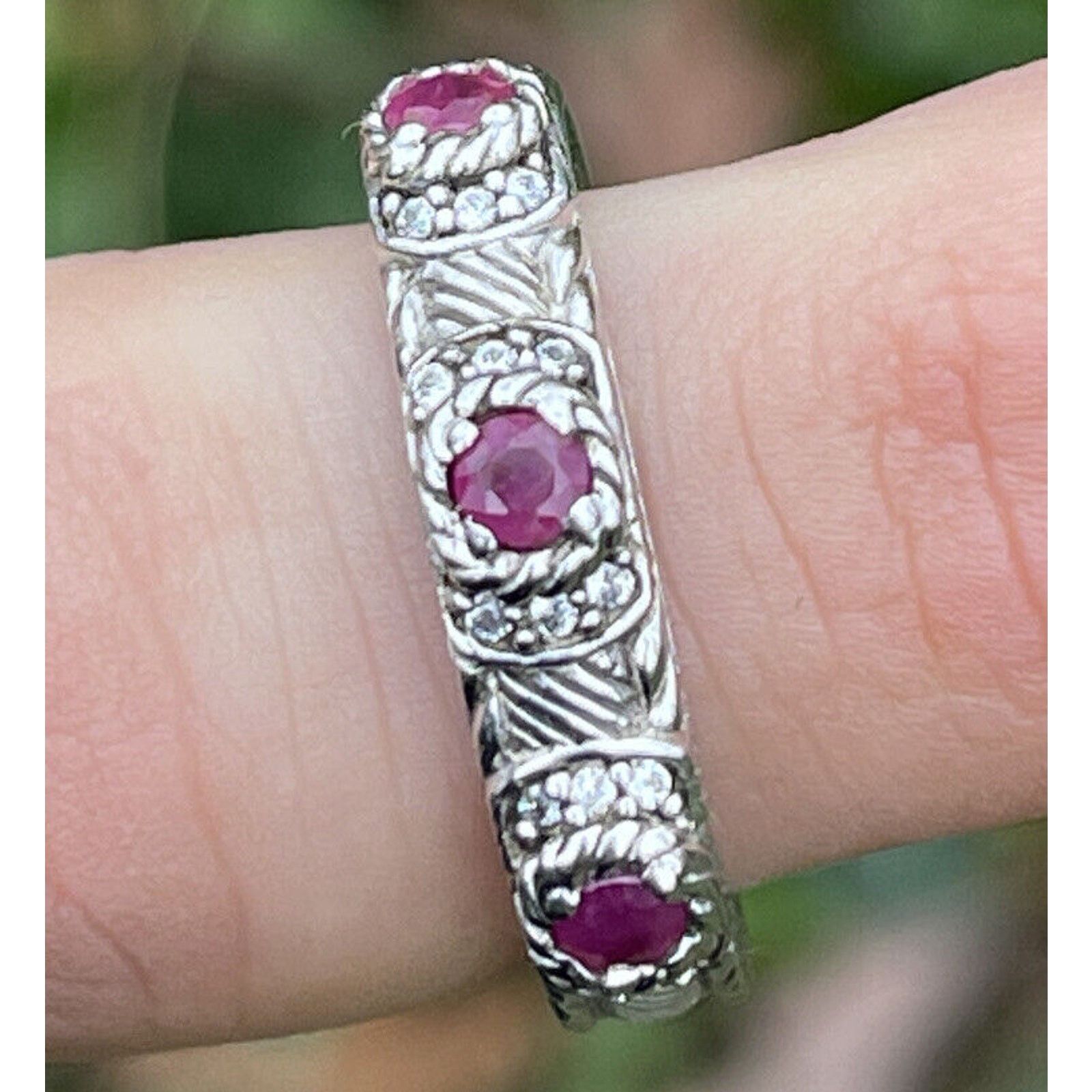 Vintage Judith Ripka Sterling Silver 925 Ruby Ring Band Size 9 Size ONE SIZE - 6 Thumbnail