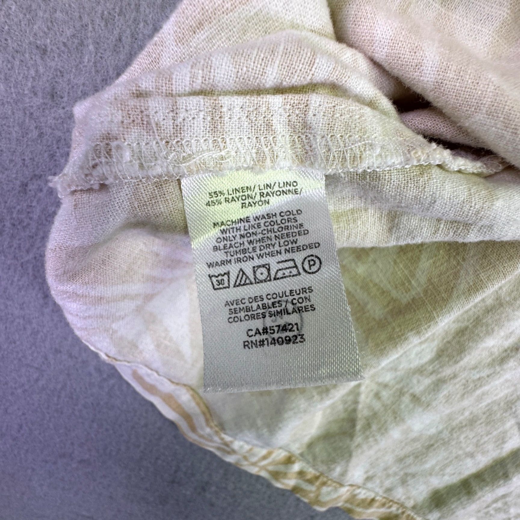 Loft LOFT Blouse Shirt Women's Large Linen Blend Palm Leaf Puff Sleeve Top Tan White Linen Blend Printed Floral Beach Vacation Casual 2-Pocket? Size L / US 10 / IT 46 - 5 Thumbnail