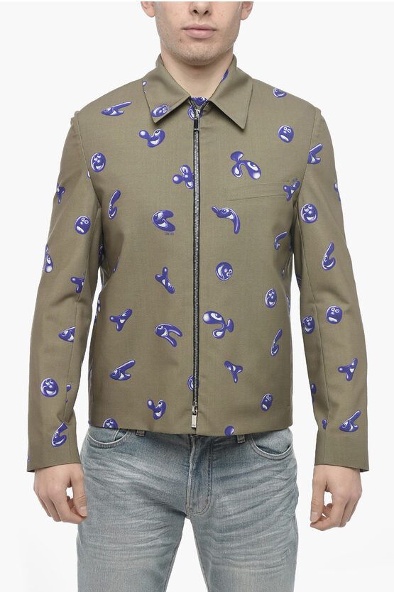 image of Dior Allover Print Wool Blend Windbreaker in Green, Men's (Size Medium)