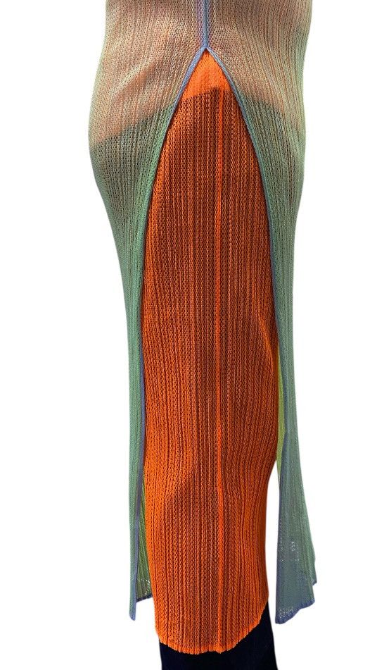 Pleats Please Issey Miyake Pleats Please Fluorescent Green Orange Mesh Overlay Dress Size L / US 10 / IT 46 - 8 Thumbnail