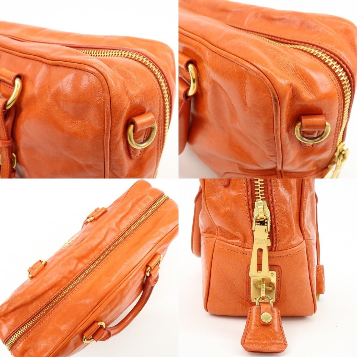 Prada Prada Logo Leather Duffle Bag Orange Size ONE SIZE - 6 Thumbnail