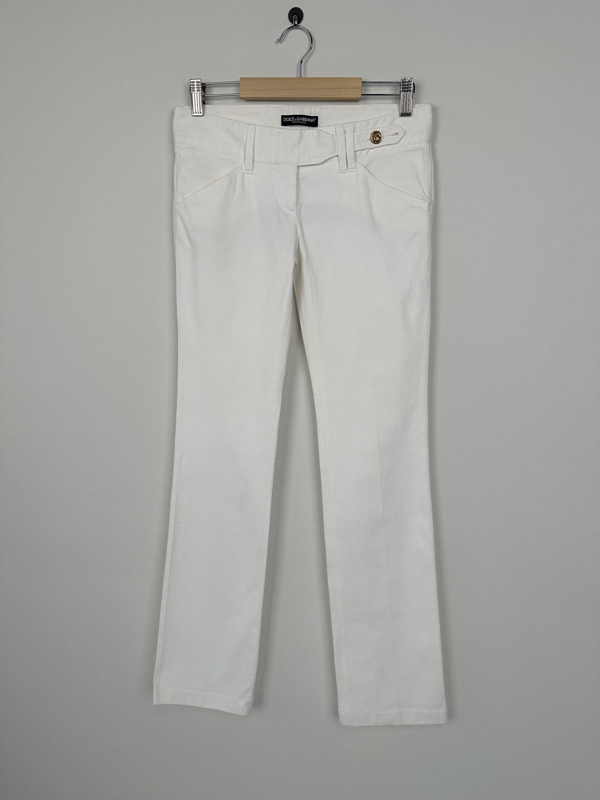 Dolce & Gabbana Y2K DOLCE & GABBANA Flared White Jeans Pants Gold Button Size 25" / US 0 / IT 36 - 1 Thumbnail