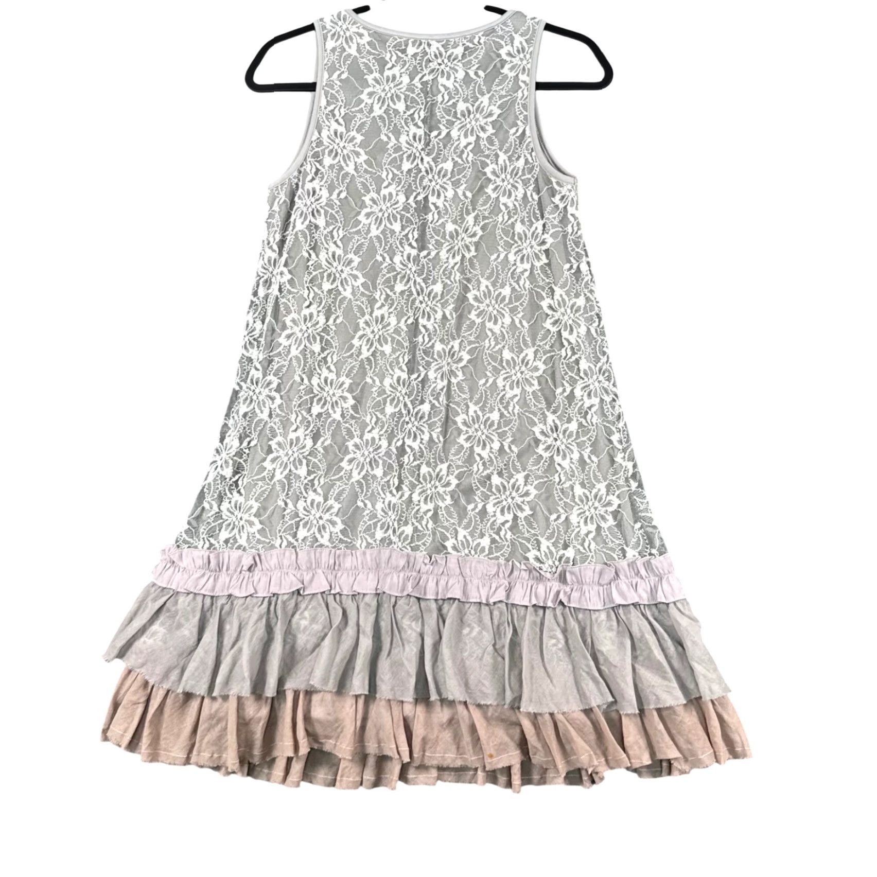 RYU Lace Overlay Dress Women S Gray Indie Boho Romantic Sundress A-Line  Midi Sleeveless Round