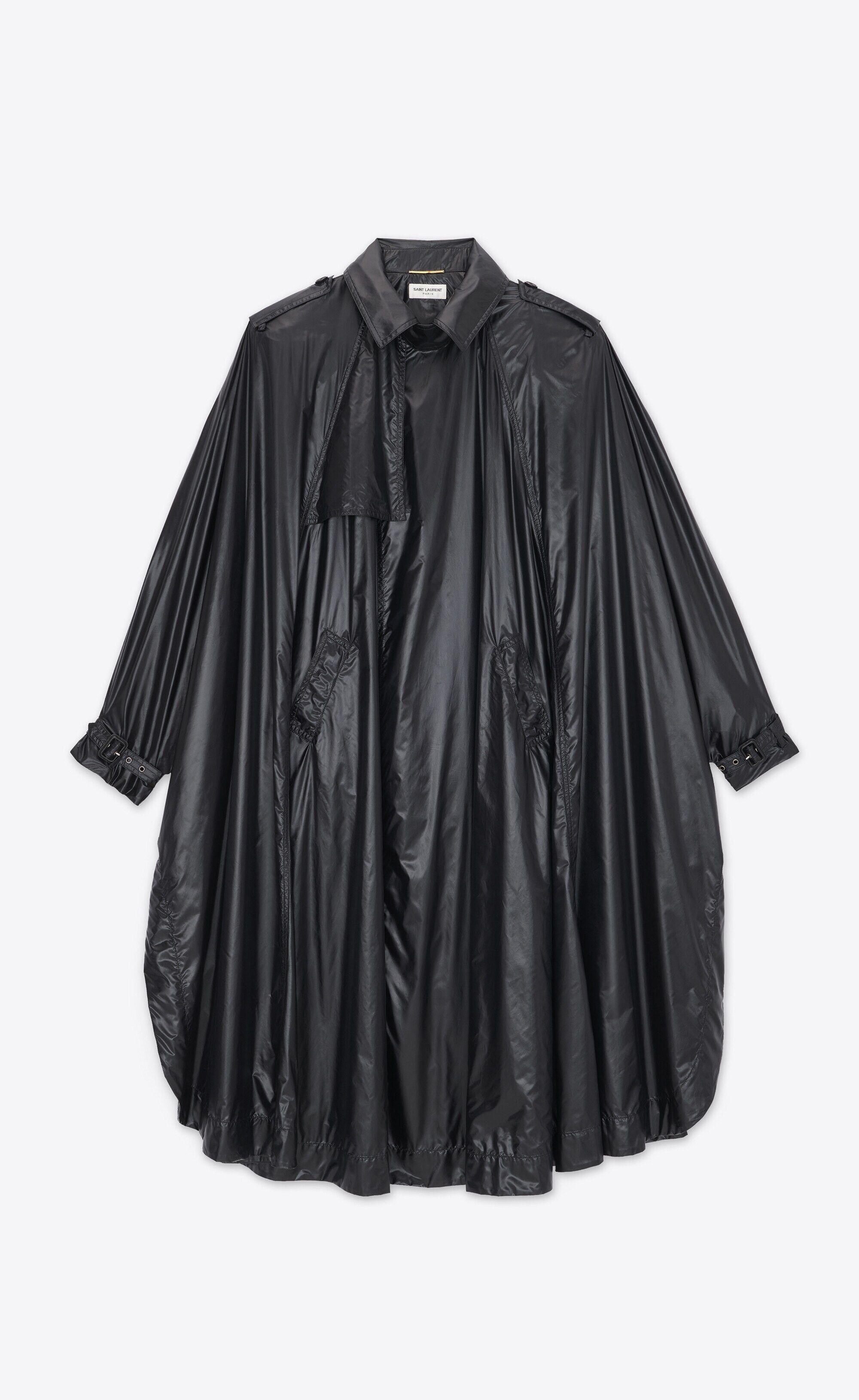 Saint Laurent Paris o1s1wg110125 766974 Trench Cape Coat in Nylon in Black Size M / US 6-8 / IT 42-44 - 1 Preview