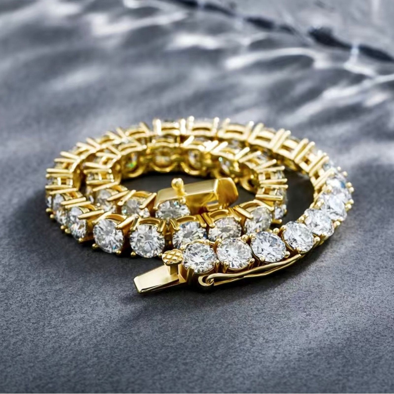 Jewelry Men’s 5mm round cubic zirconia 14k GP bracelet 7” Size ONE SIZE - 1 Thumbnail