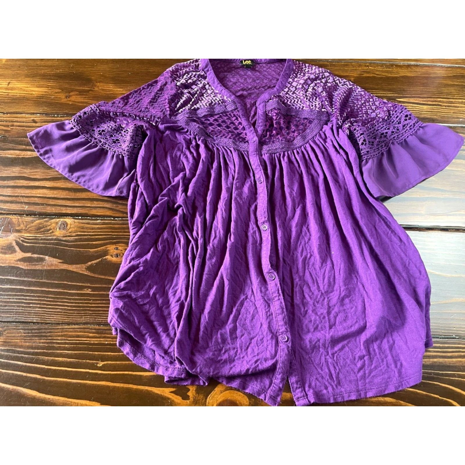 Lee Lee Shirt Womens L Purple Button Velvet Detail Shirt Button-Up Velvet Lee Button-Up Velvet Detail Womens L Purple Size L / US 10 / IT 46 - 2 Thumbnail