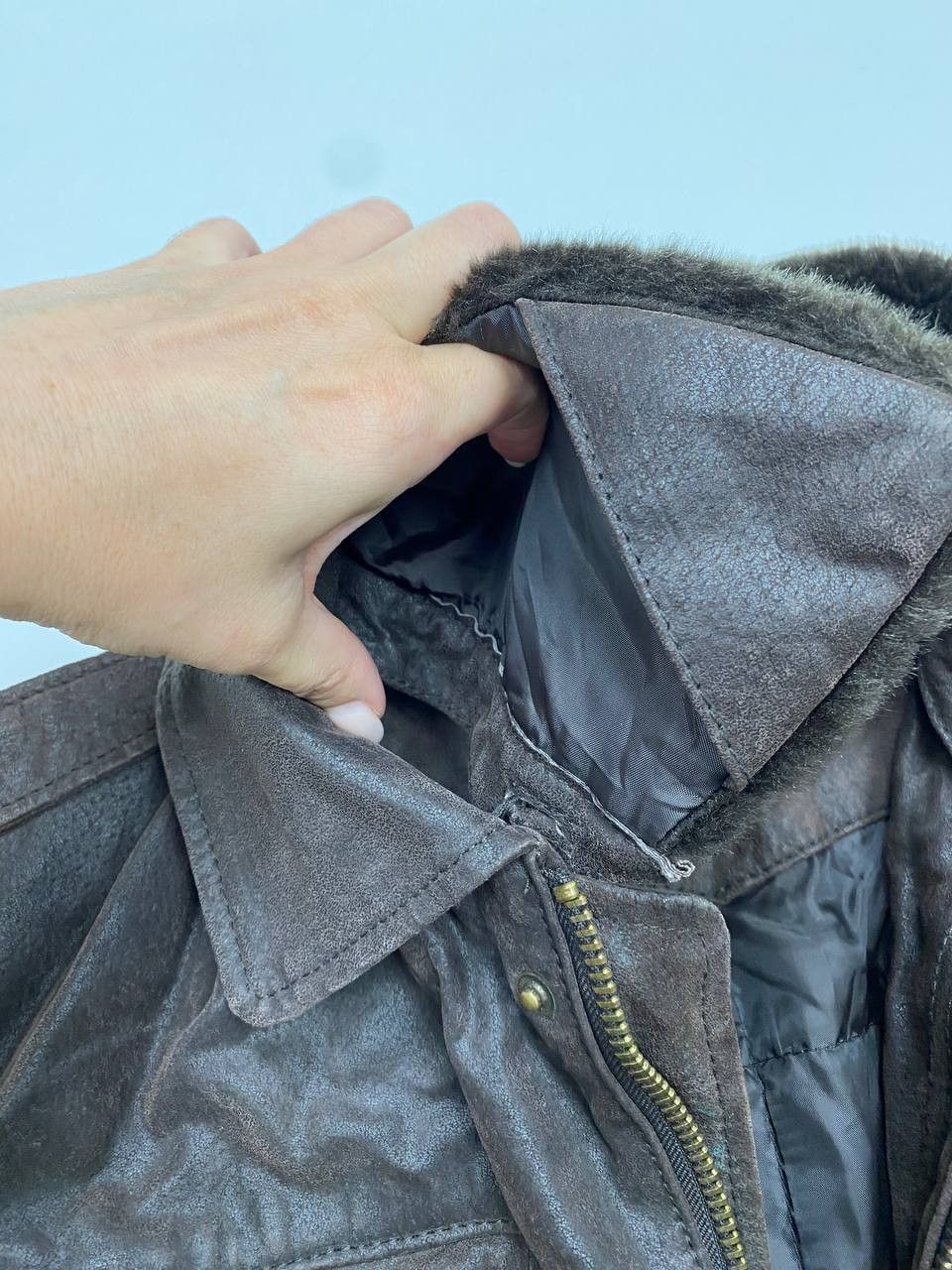 Vera Pelle Real Leather Mens Brown L Aviator Jacket with Fur Collar 90s Size US L / EU 52-54 / 3 - 8 Thumbnail