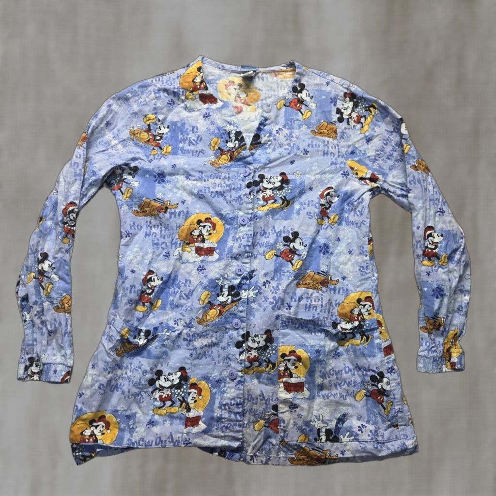 Disney VINTAGE Disney Mickey Mouse Button Up Shirt Adult XS Blue Nursing Scrub Top Nurse Vet Accessories Womens Size US XS / EU 42 / 0 - 1 Thumbnail