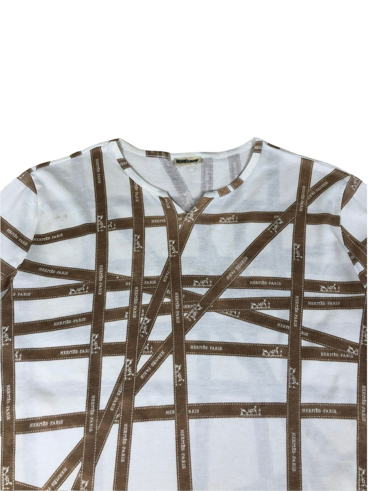 Hermes × Maison Margiela 1990s Hermes by Martin Margiela Ribbon Cut & Sewn Tshirt Size US S / EU 44-46 / 1 - 3 Thumbnail
