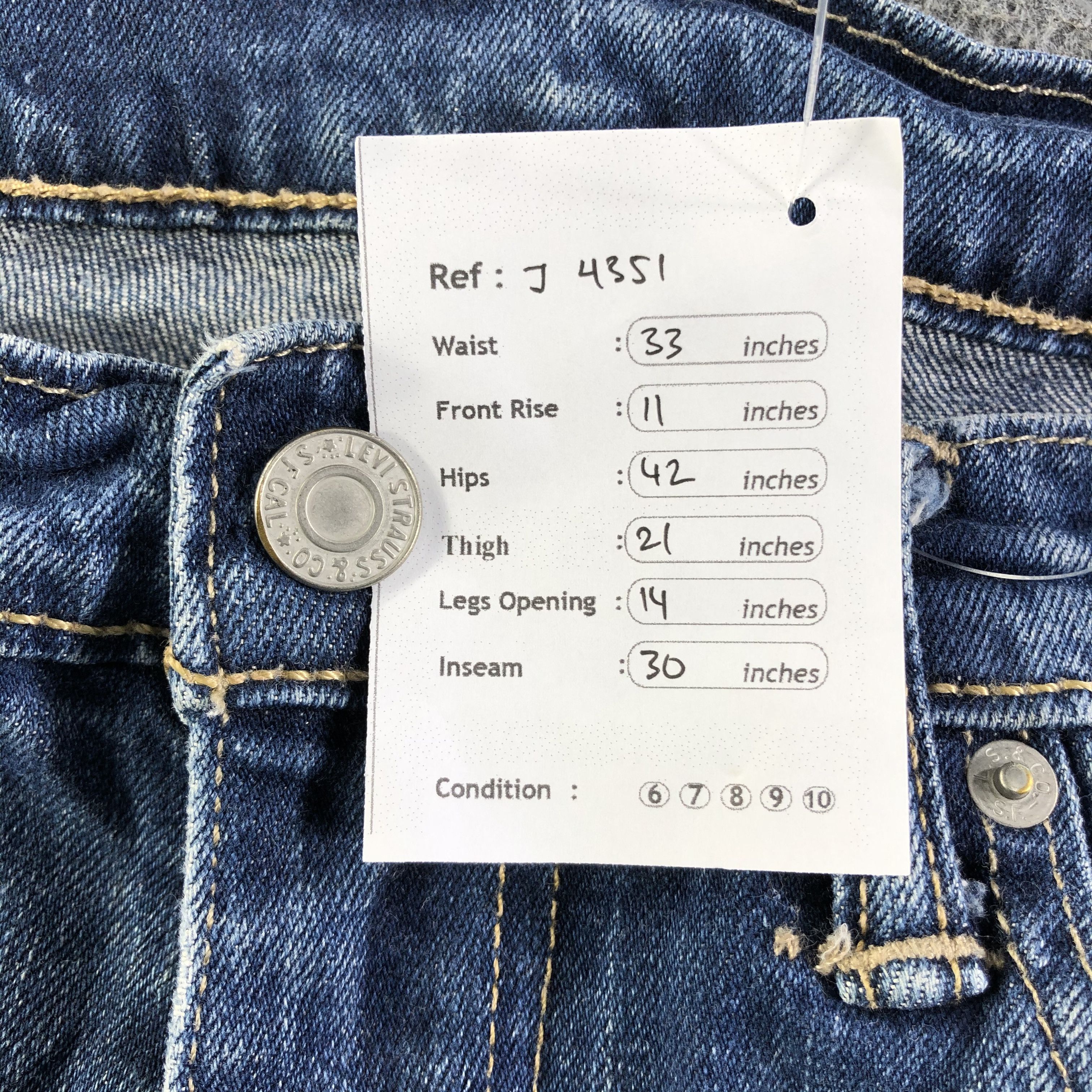 Levi's Vintage Blue Wash Levis 513 Jeans-J4351 Size US 33 - 11 Thumbnail