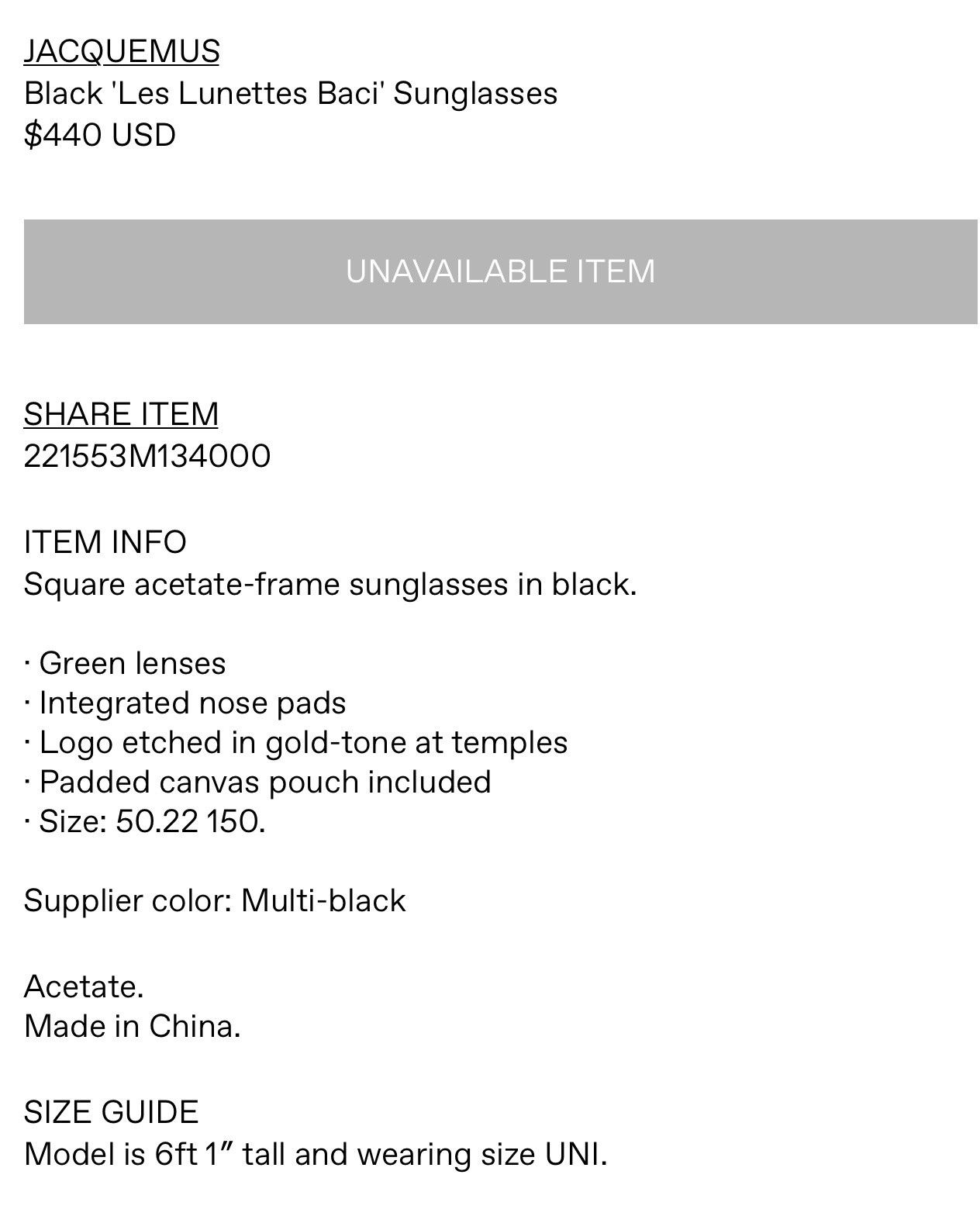 Jacquemus Jacquemus Black Les Lunettes Baci Sunglasses Size ONE SIZE - 9 Thumbnail