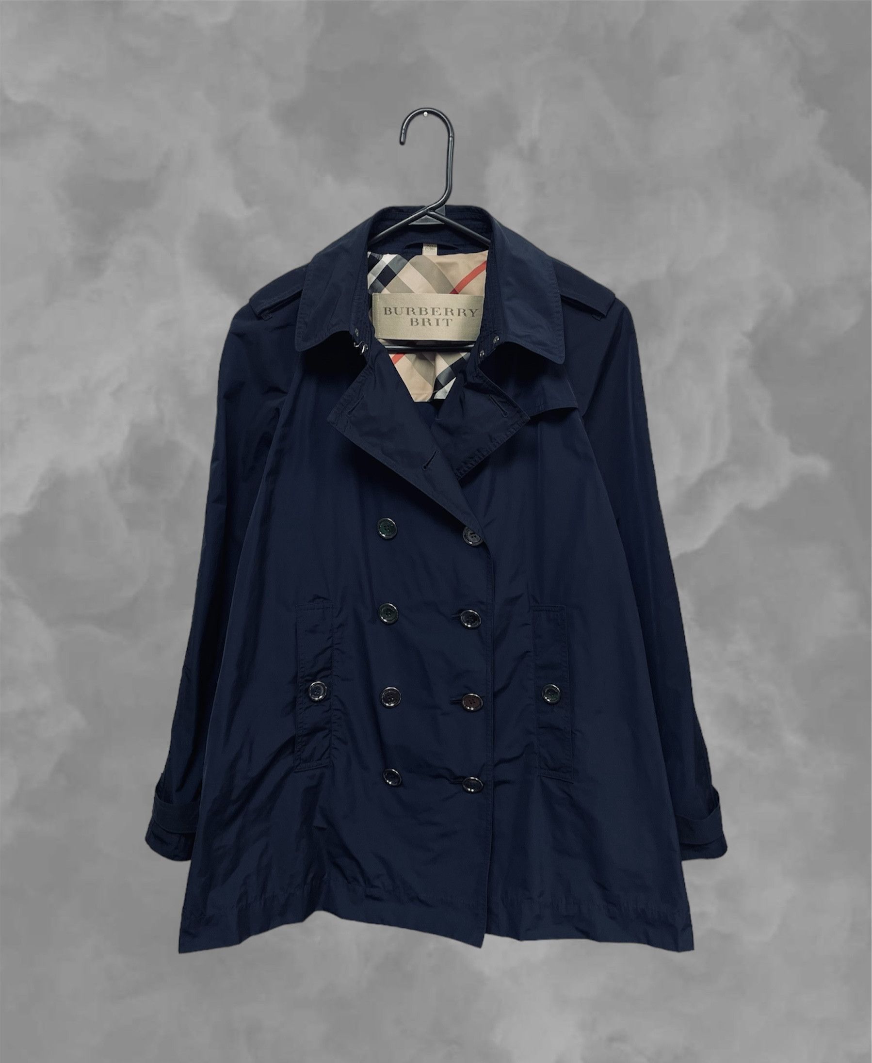 image of Burberry Brit Women's Double-Breasted Trench Coat in Blue (Size XL)