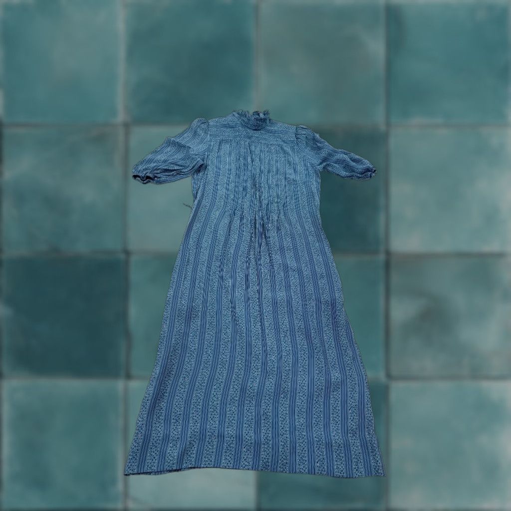 Vintage VINTAGE Belle France Dress Womens Large Blue Rayon Floral Striped Shift Short Sleeve Spring Summer Girls Size 30" / US 8 / IT 44 - 1 Thumbnail