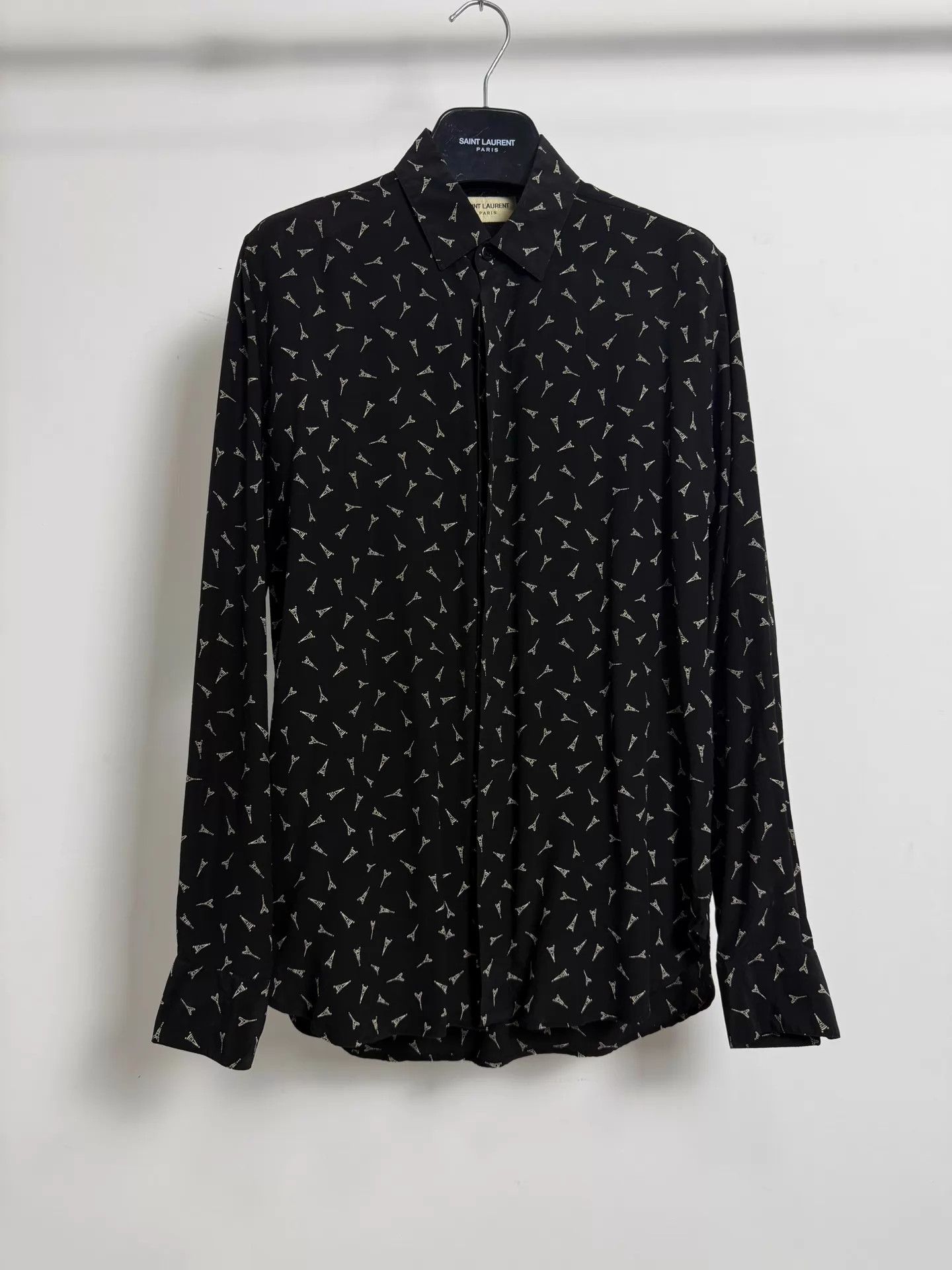 Saint Laurent Paris Saint Laurent SLP 19fw Silk Shirt 38 S Black Eiffel Tower Size US S / EU 44-46 / 1 - 1 Thumbnail