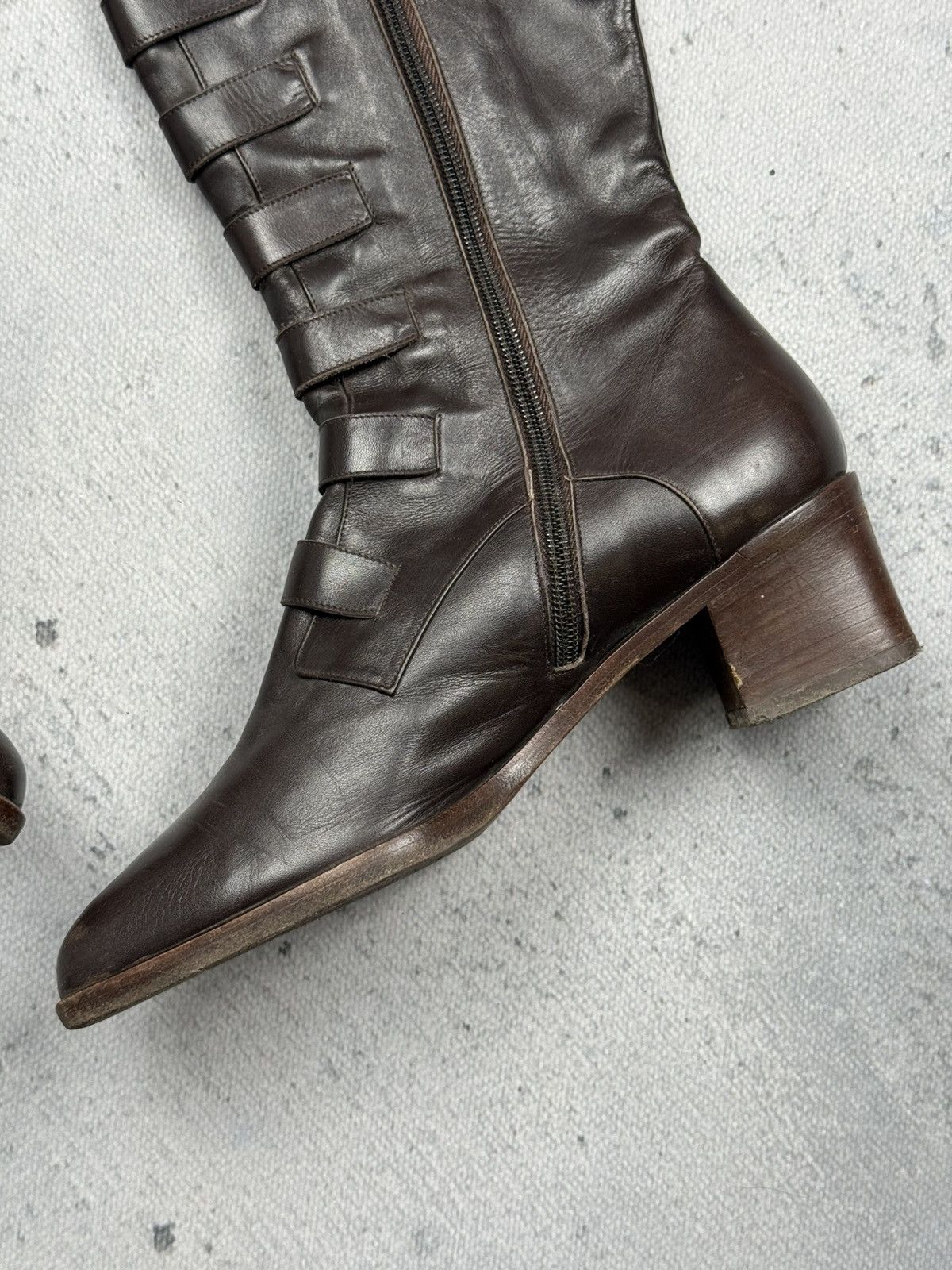 If Six Was Nine Vintage Italian Brown Leather Riding Boots Buckle Straps y2k Size US 7.5 / IT 37.5 - 5 Thumbnail
