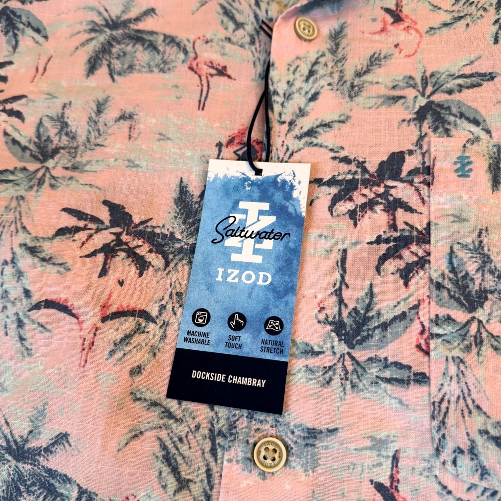 Izod VINTAGE IZOD Saltwater Button-Down Shirt Pink Flamingo Palm Tree Print Mens S NWT Size US S / EU 44-46 / 1 - 3 Thumbnail
