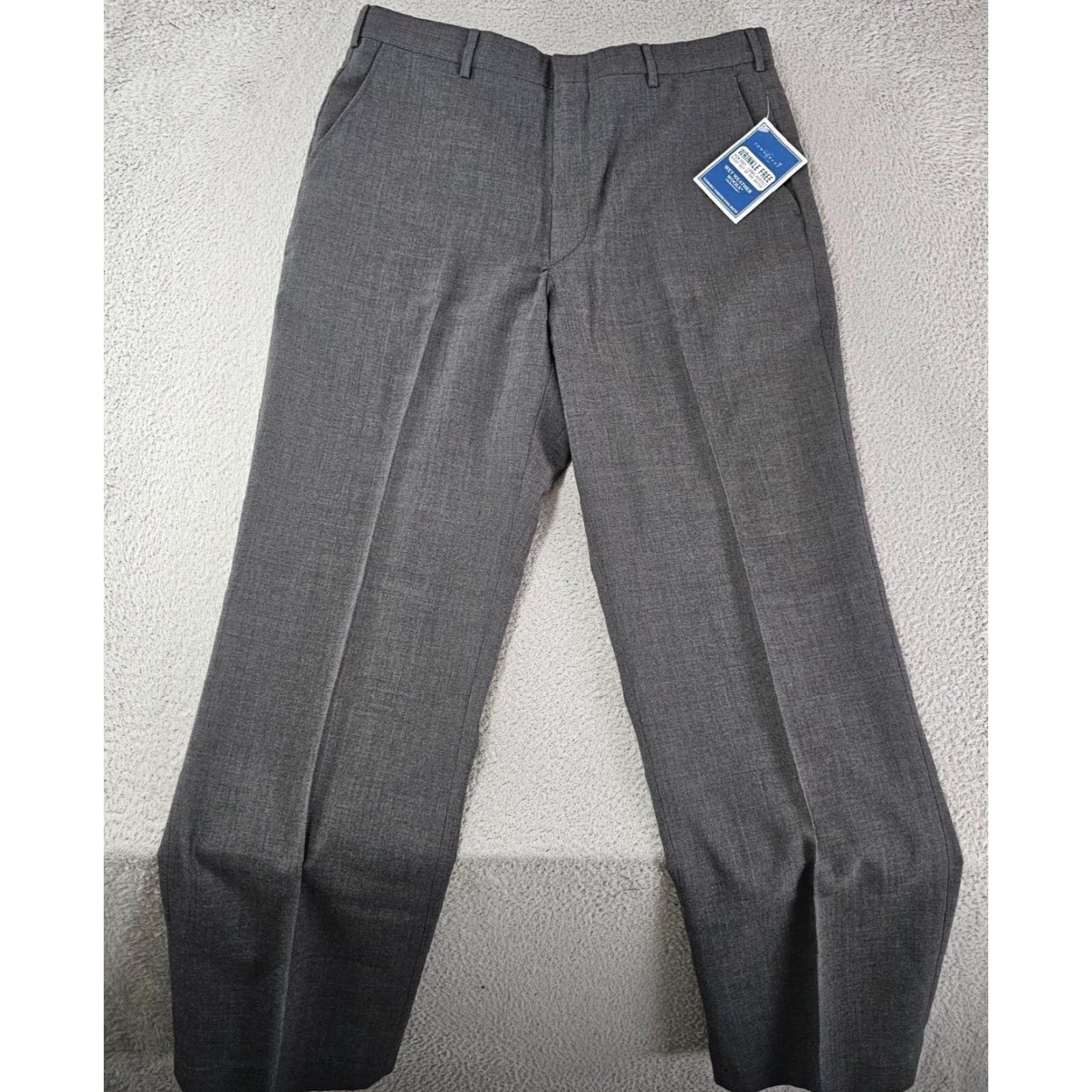 Vintage Towncraft Dress Pants Mens 35x32 Wool Blend Wrinkle Resistant Flat Front Trousers Gray Size US 35 - 2 Thumbnail