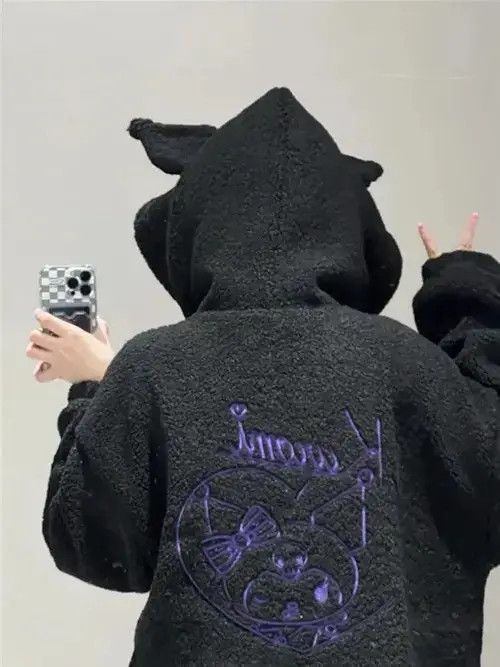 Japanese Brand Hoodie Harajuku Fashion Y2k Black Hoodies Autumn Winter Size ONE SIZE - 2 Thumbnail