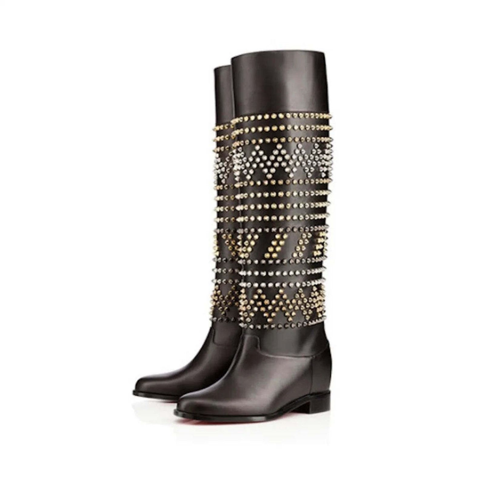 Christian Louboutin Christian Louboutin Rom Chic Spike Leather Black Knee High Size US 5.5 / IT 35.5 - 1 Thumbnail