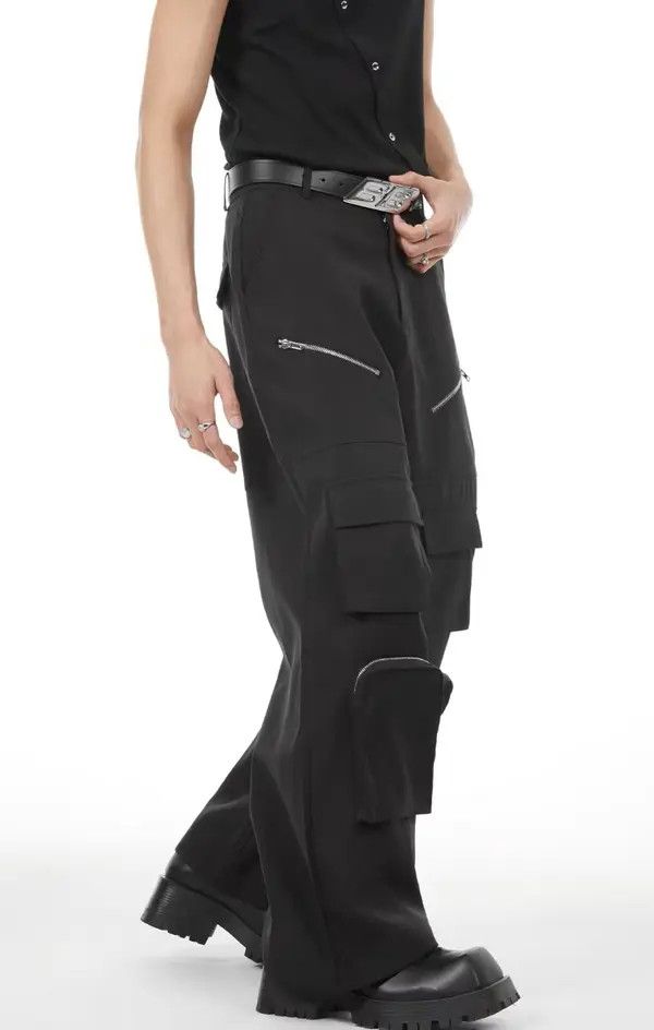 VIBE Black simple zippered large pocket casual cargo trousers Size US 32 / EU 48 - 6 Thumbnail